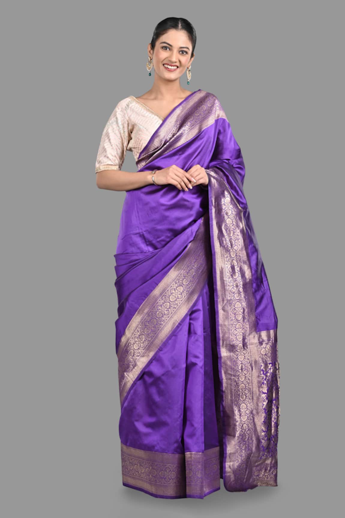 Zal From Benaras Pure Silk Handloom Woven Saree With Unstitched Blouse Piece