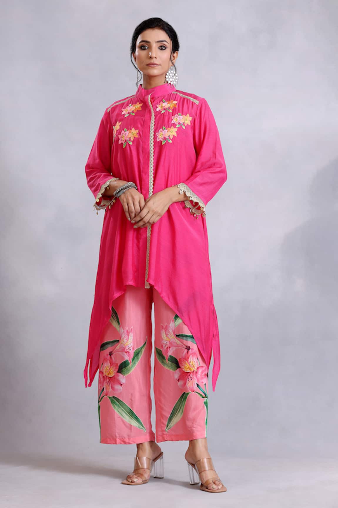 Radhika Jindal Asymmetric Hem Floral Pattern Kurta Pant Set