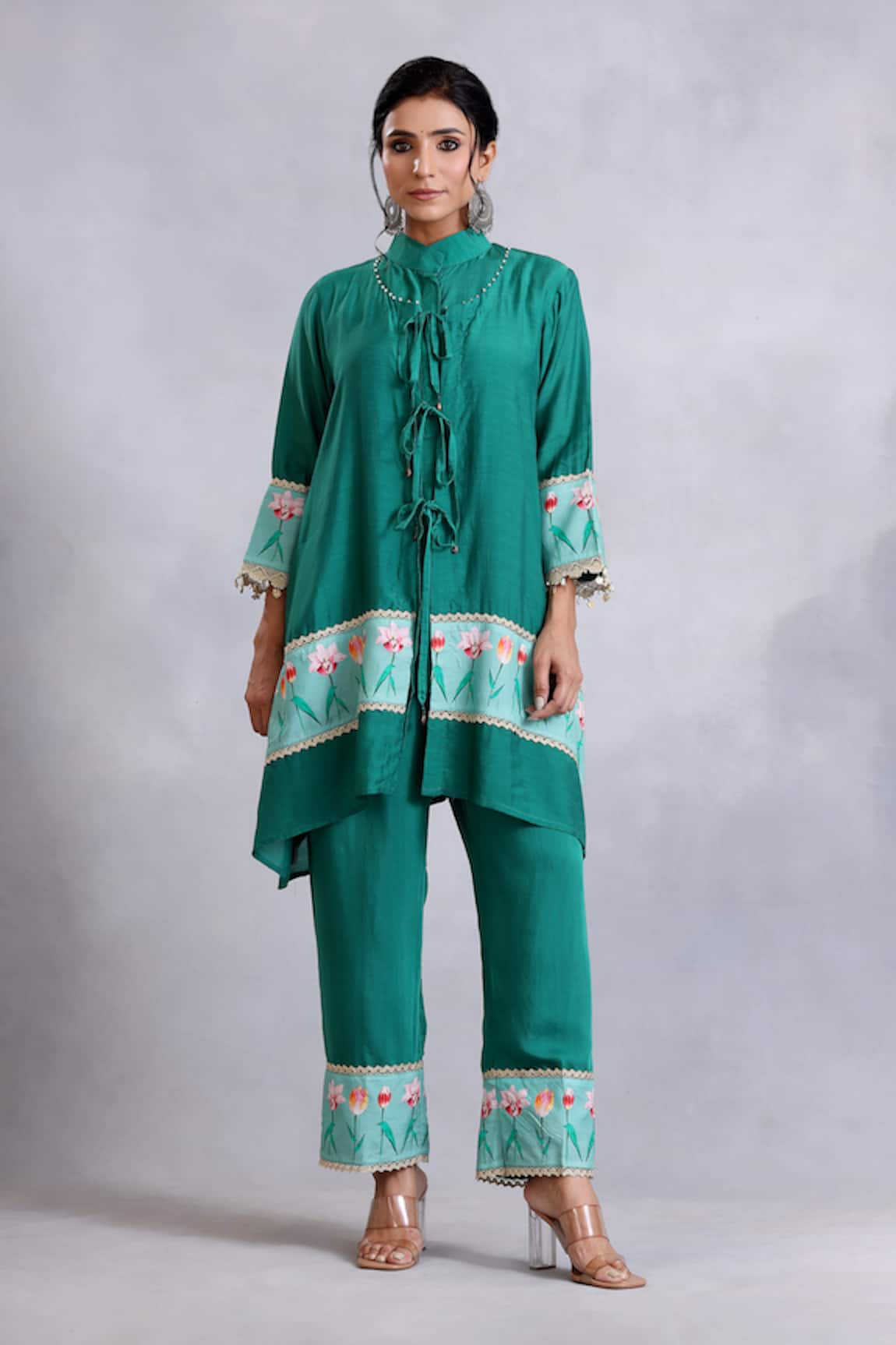 Radhika Jindal Floral Pattern Tie-Up Jacket Pant Set