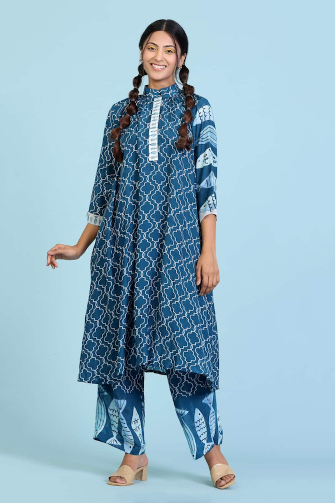 Radhika Jindal Printed Gathered Kurta Pant Set