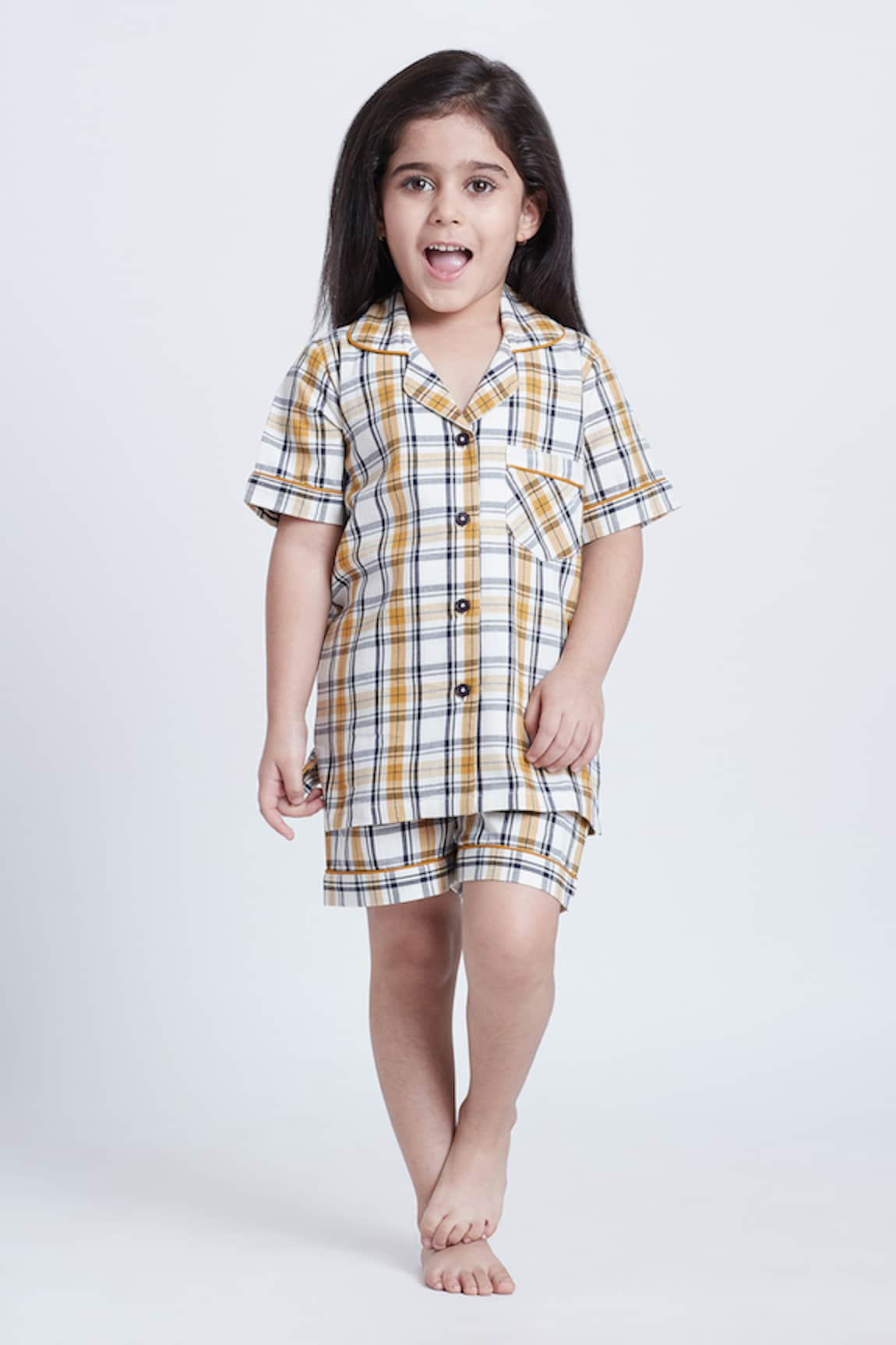 Bohobi Mellow Check Printed Night Suit Shorts Set