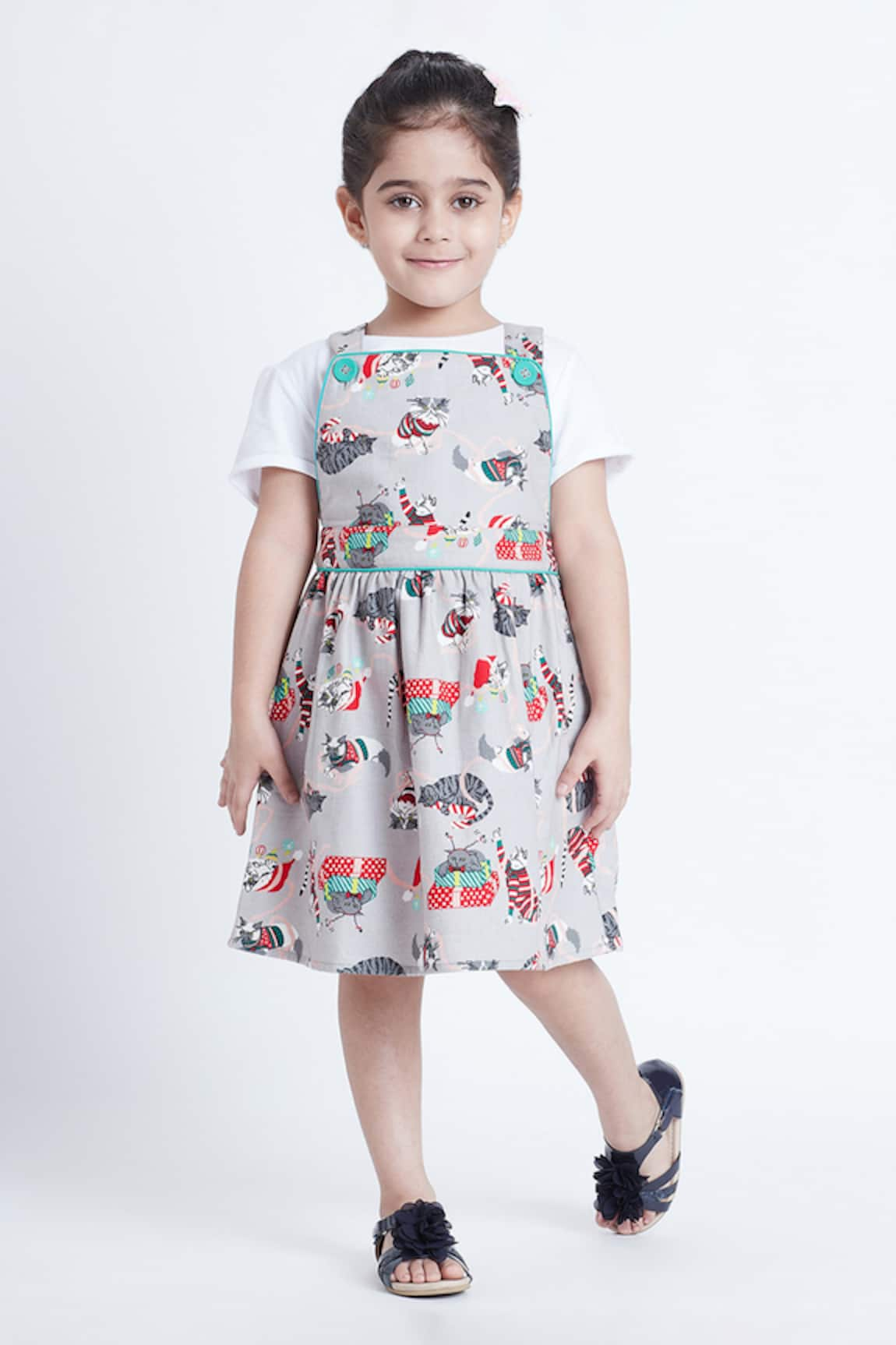 Bohobi Meow Cat Print Dungaree Dress