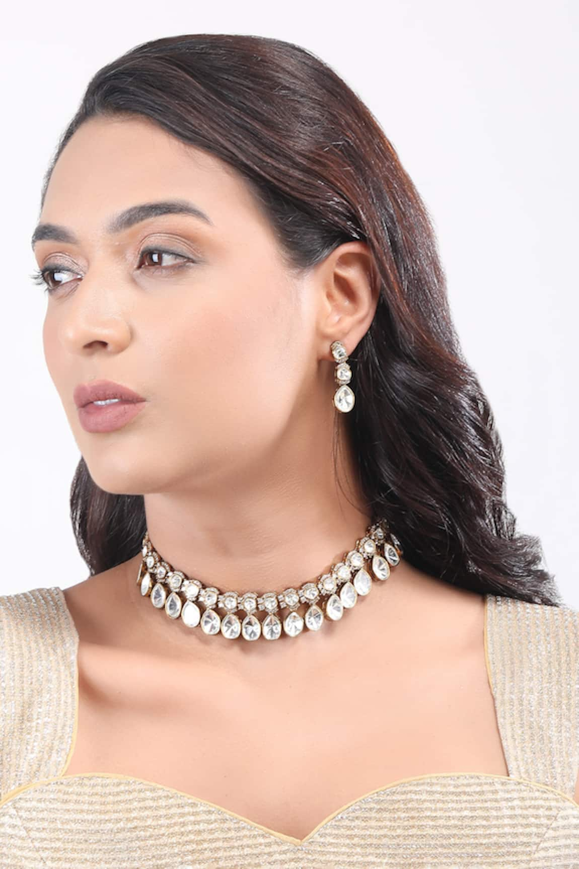 Auraa Trends Polki Embellished Trellis Jewellery Set