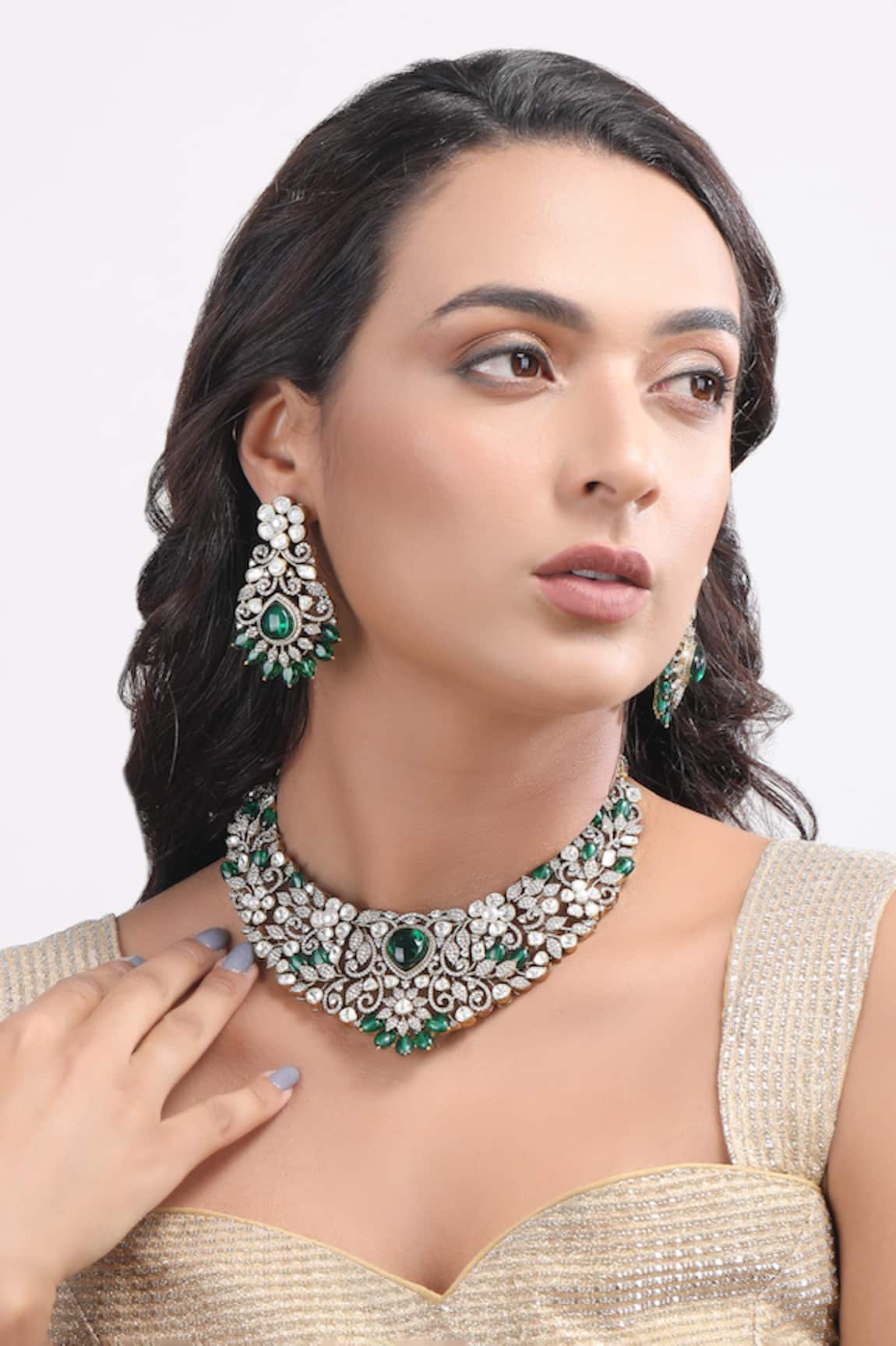 Auraa Trends Damask Zircon Stone Encrusted Jewellery Set