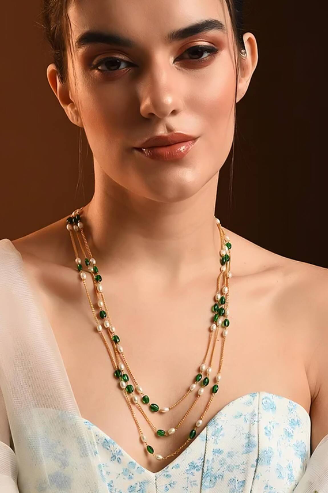 MAISARA JEWELRY Glass Beads Embellished Layered Necklace