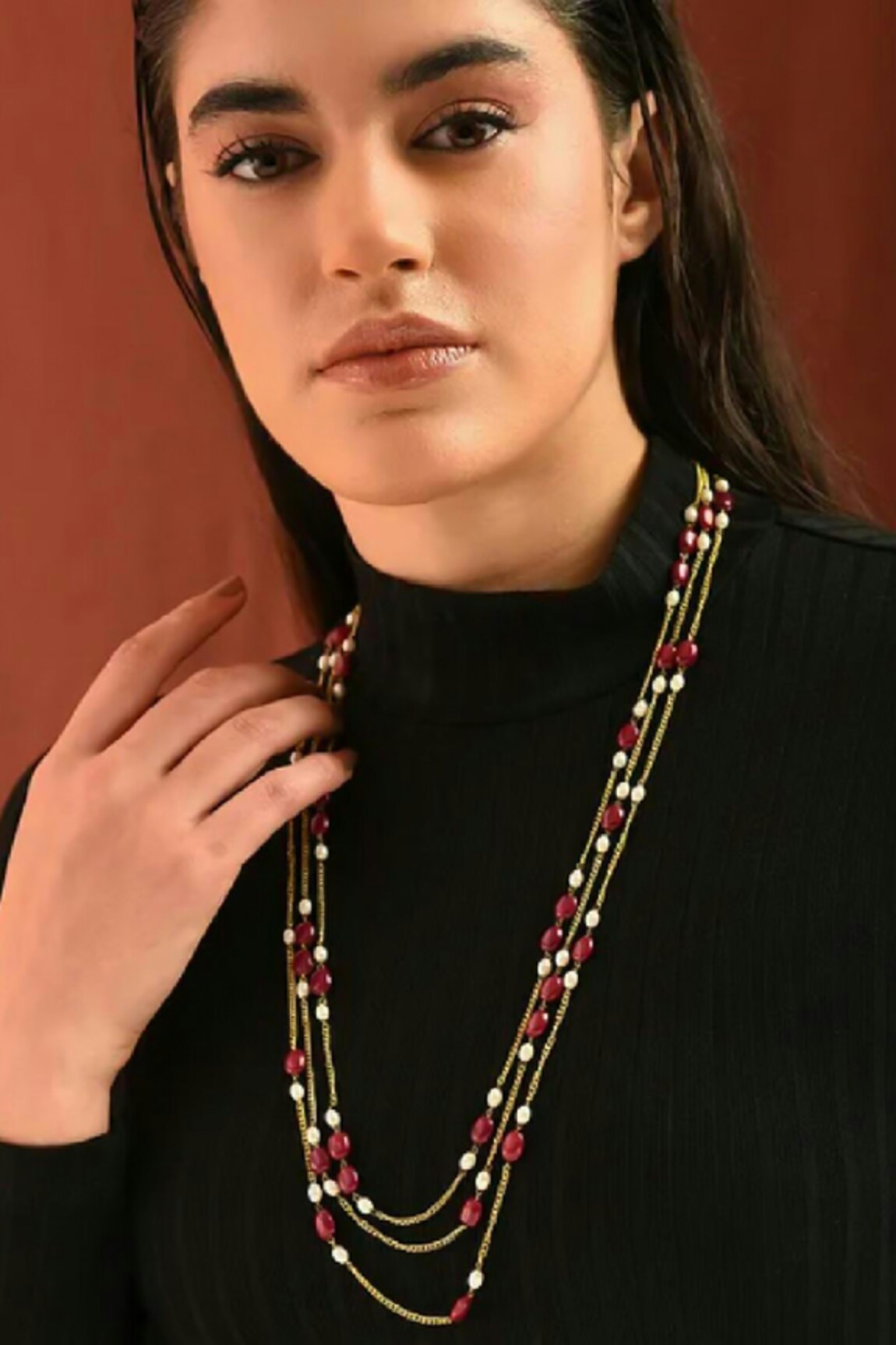 MAISARA JEWELRY Ruby Embellished Layered Necklace