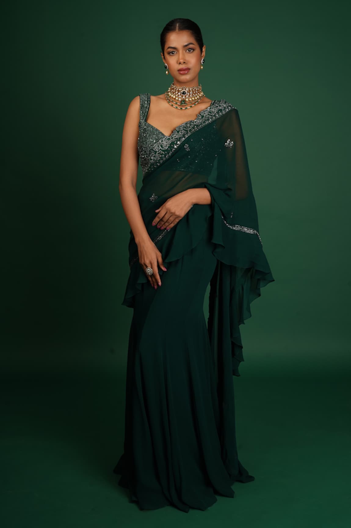 Vaishali Agarwal Pre-Draped Saree With Embroidered Blouse