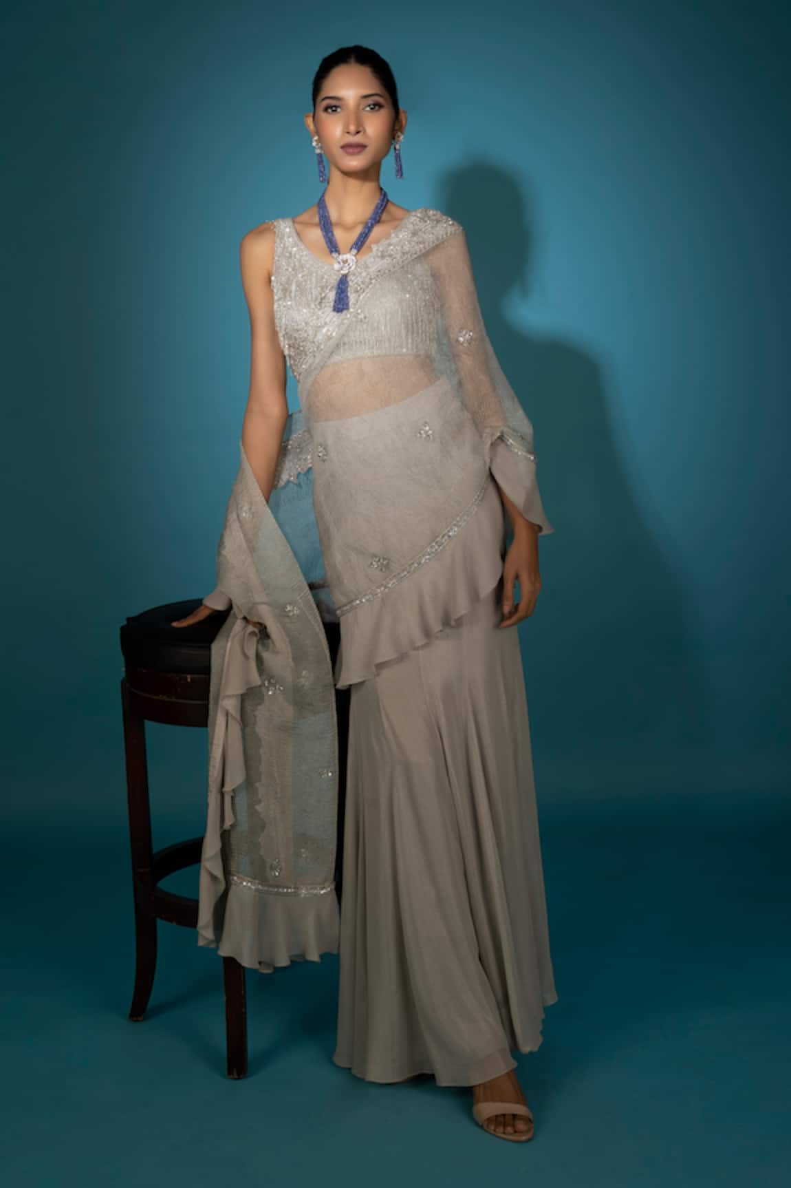 Vaishali Agarwal Pre-Draped Saree With Sequin Embroidered Blouse