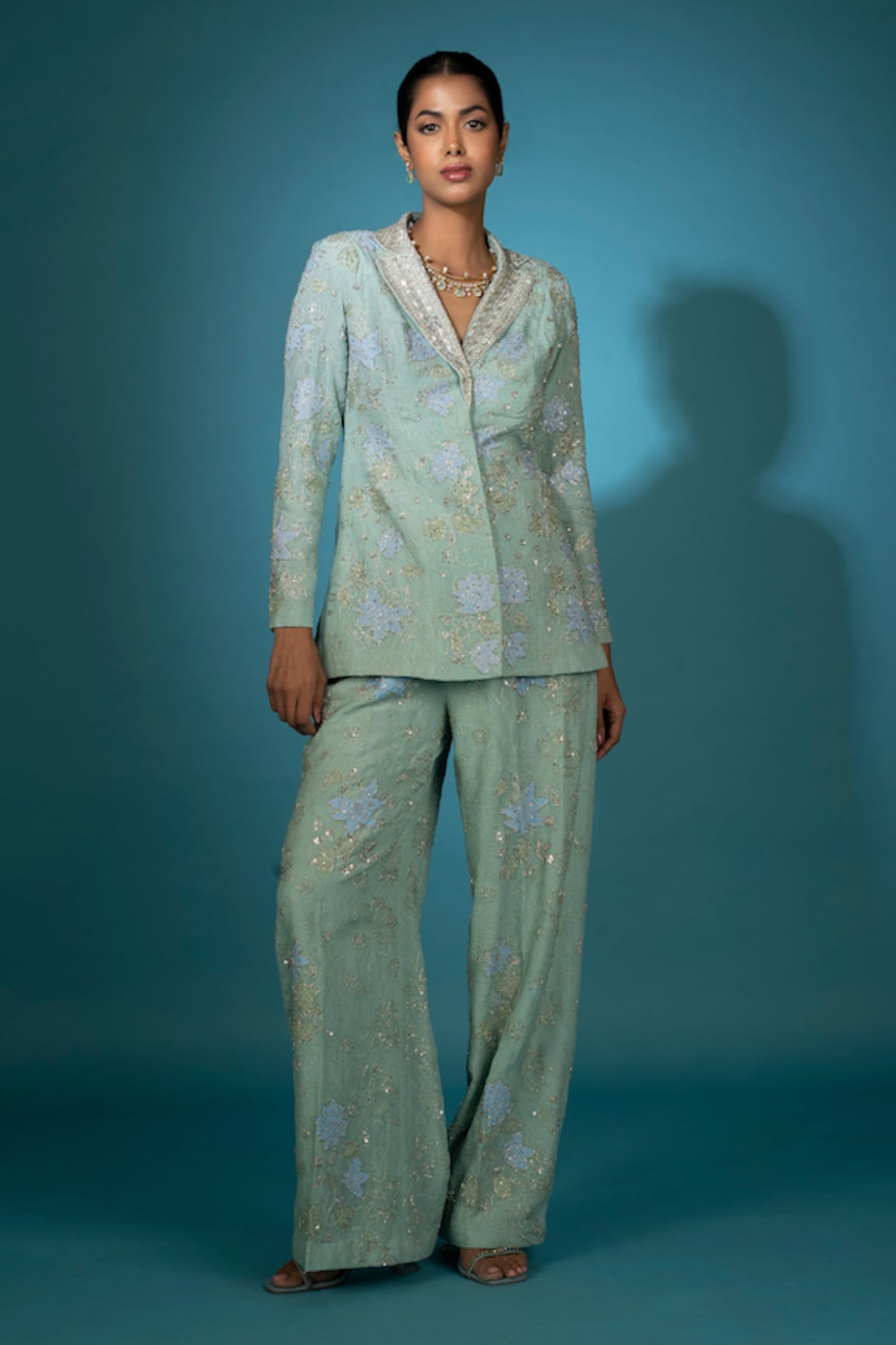 Vaishali Agarwal Floral Embroidered Blazer With Pant