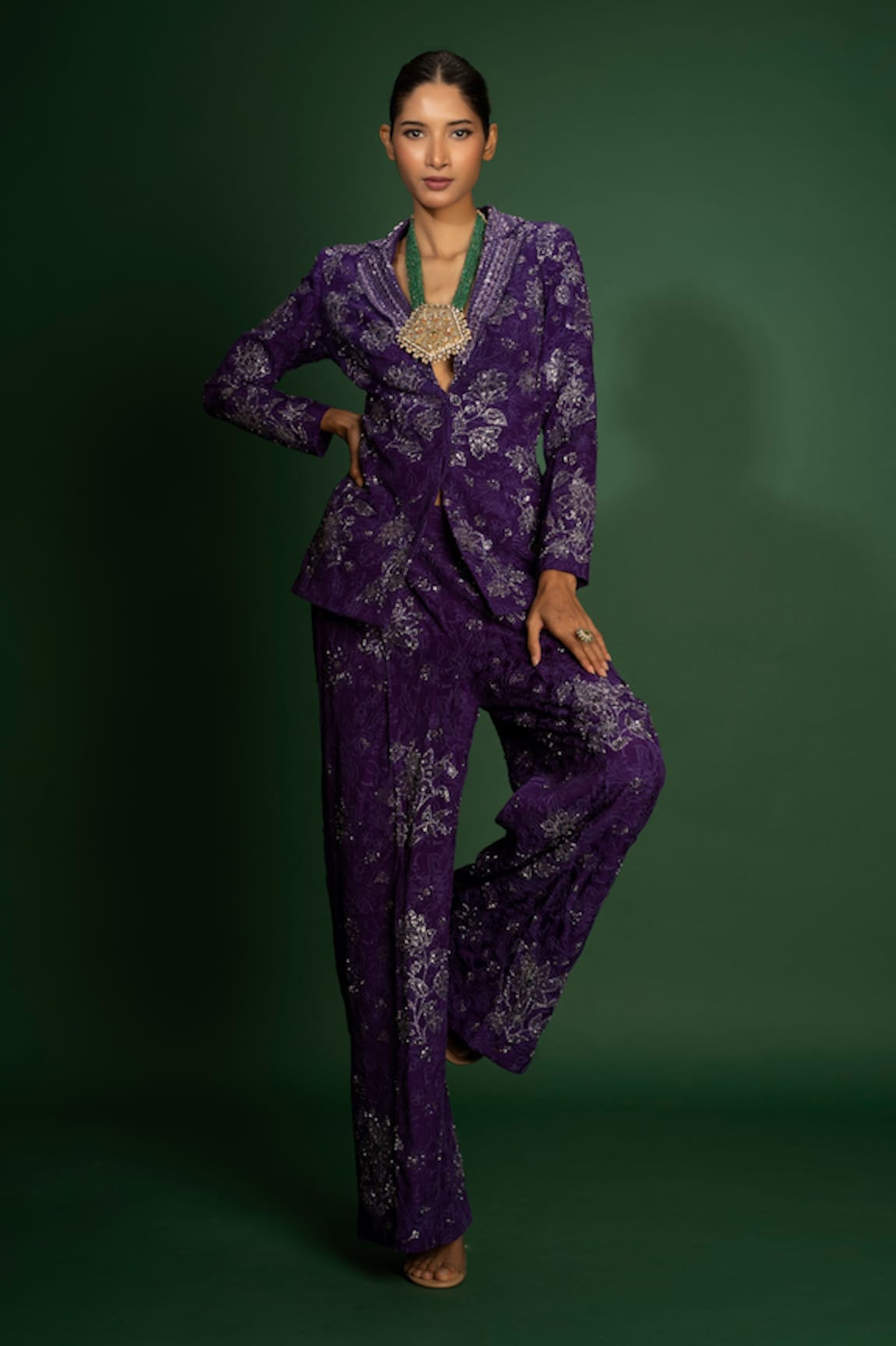 Vaishali Agarwal Floral Bloom Embroidered Blazer With Pant