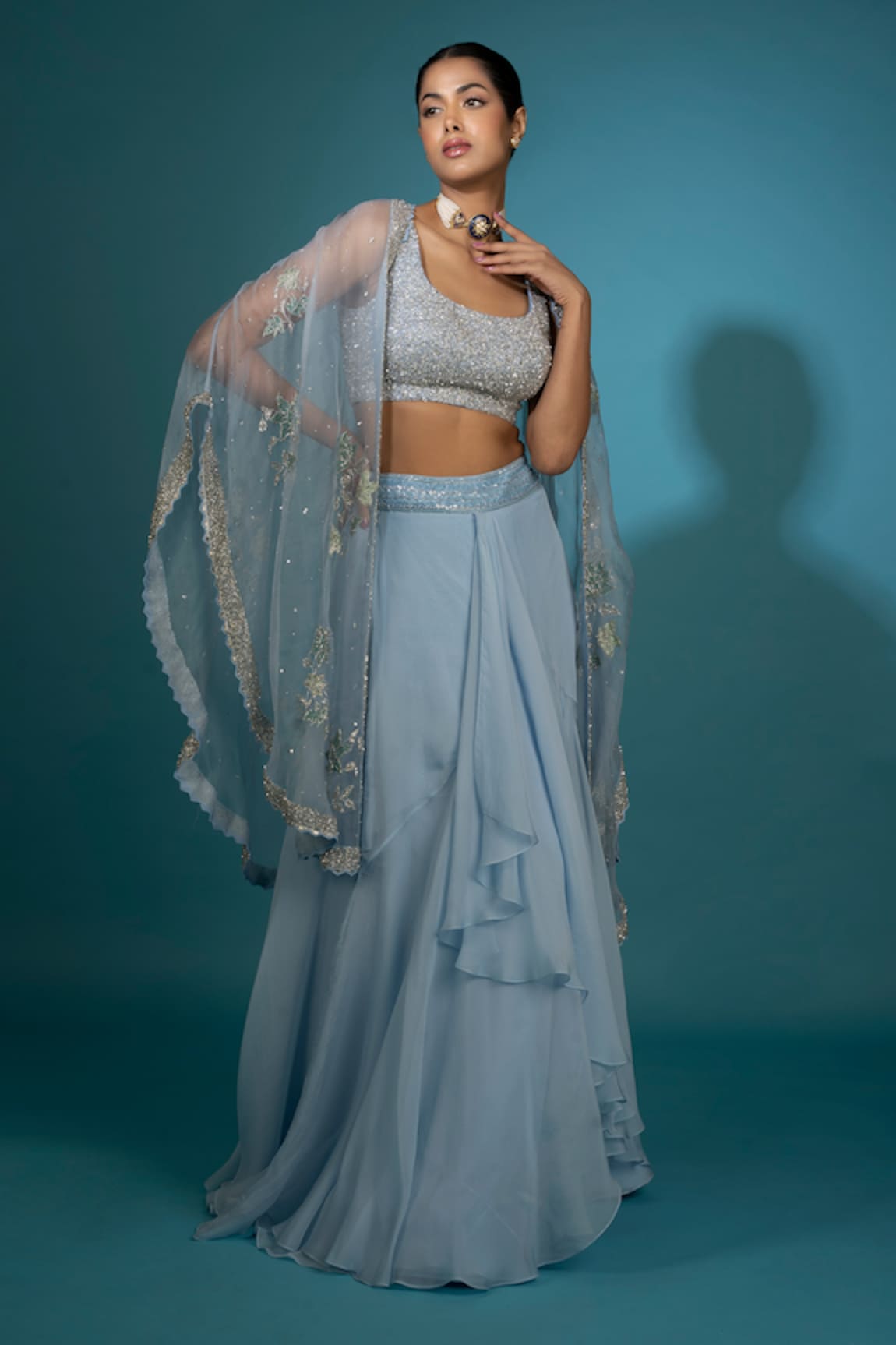 Vaishali Agarwal Draped Skirt & Embroidered Cape Set