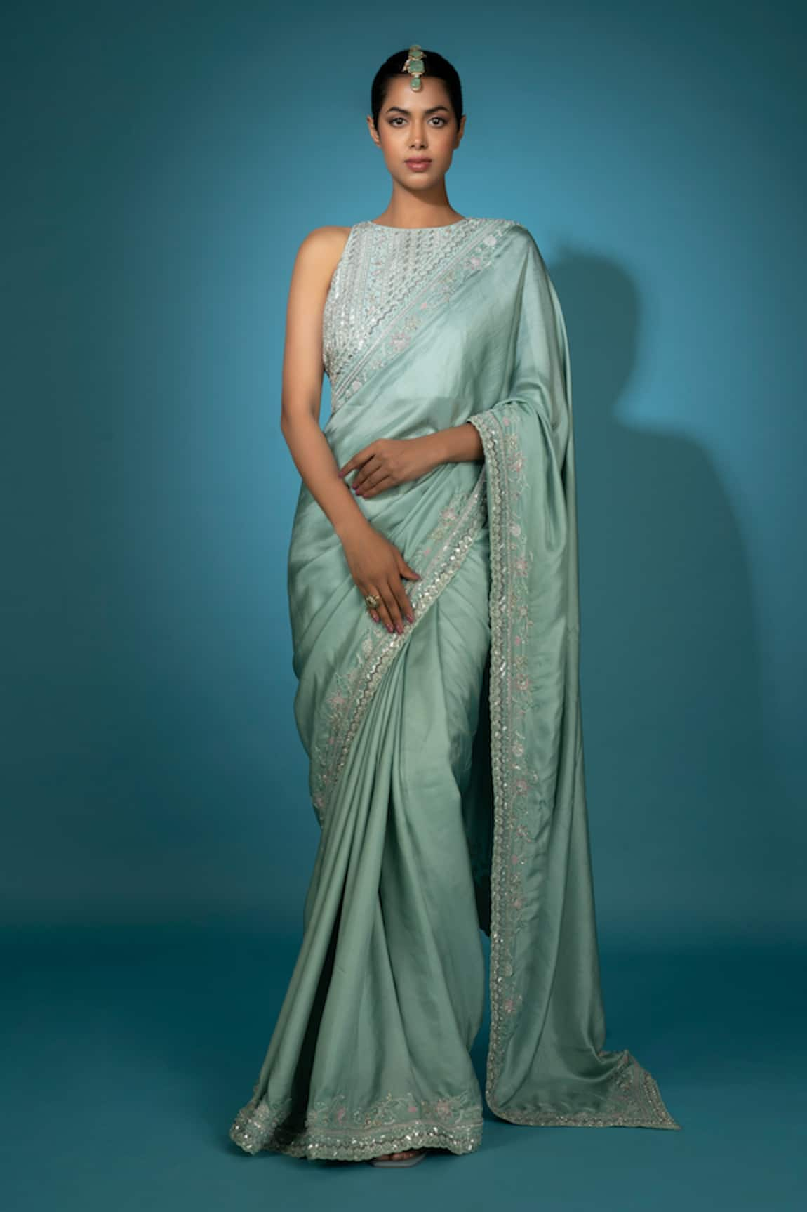 Vaishali Agarwal Sequin Embroidered Border Saree With Blouse