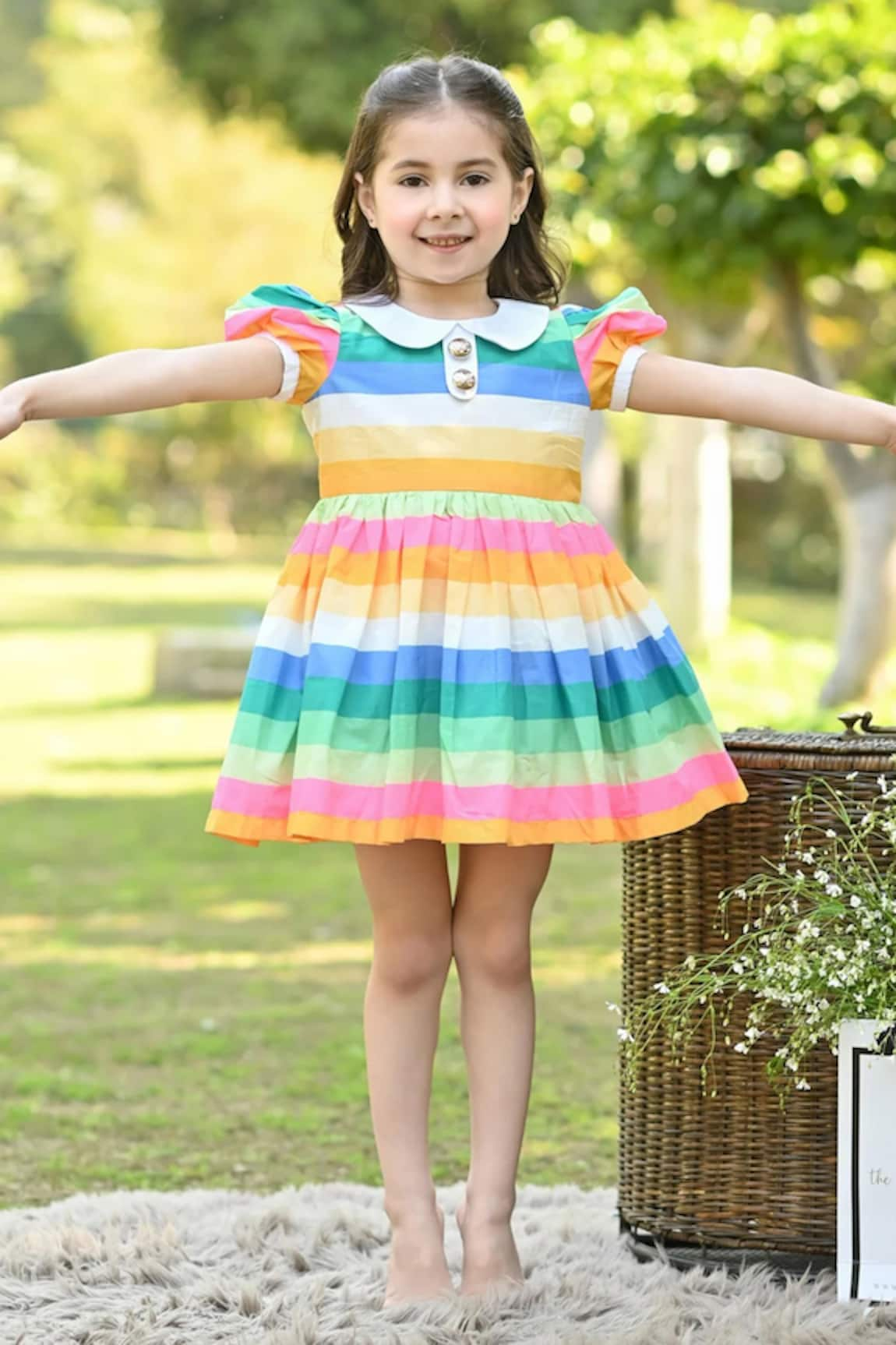 The Pony & Peony Co. Rainbow Print Peter Pan Collar Dress