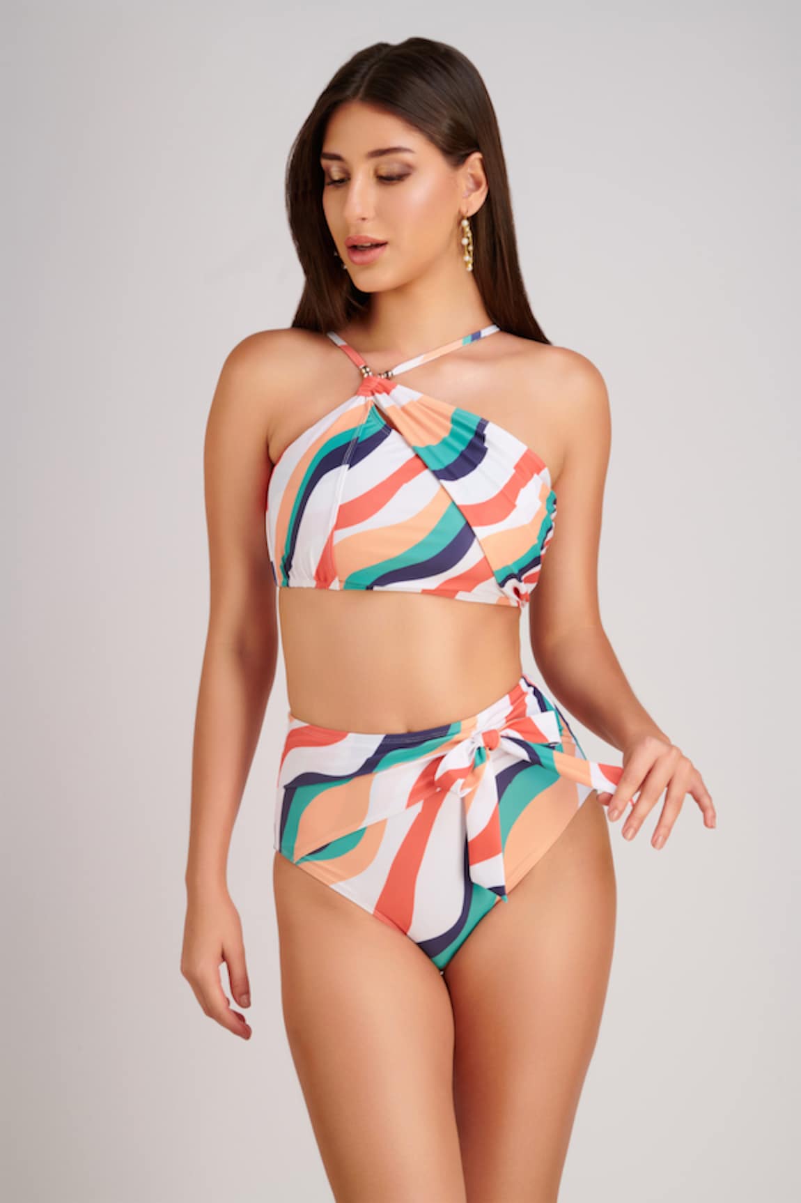 Kai Resortwear Nautica Waves Print Halter Neck Bikini Set