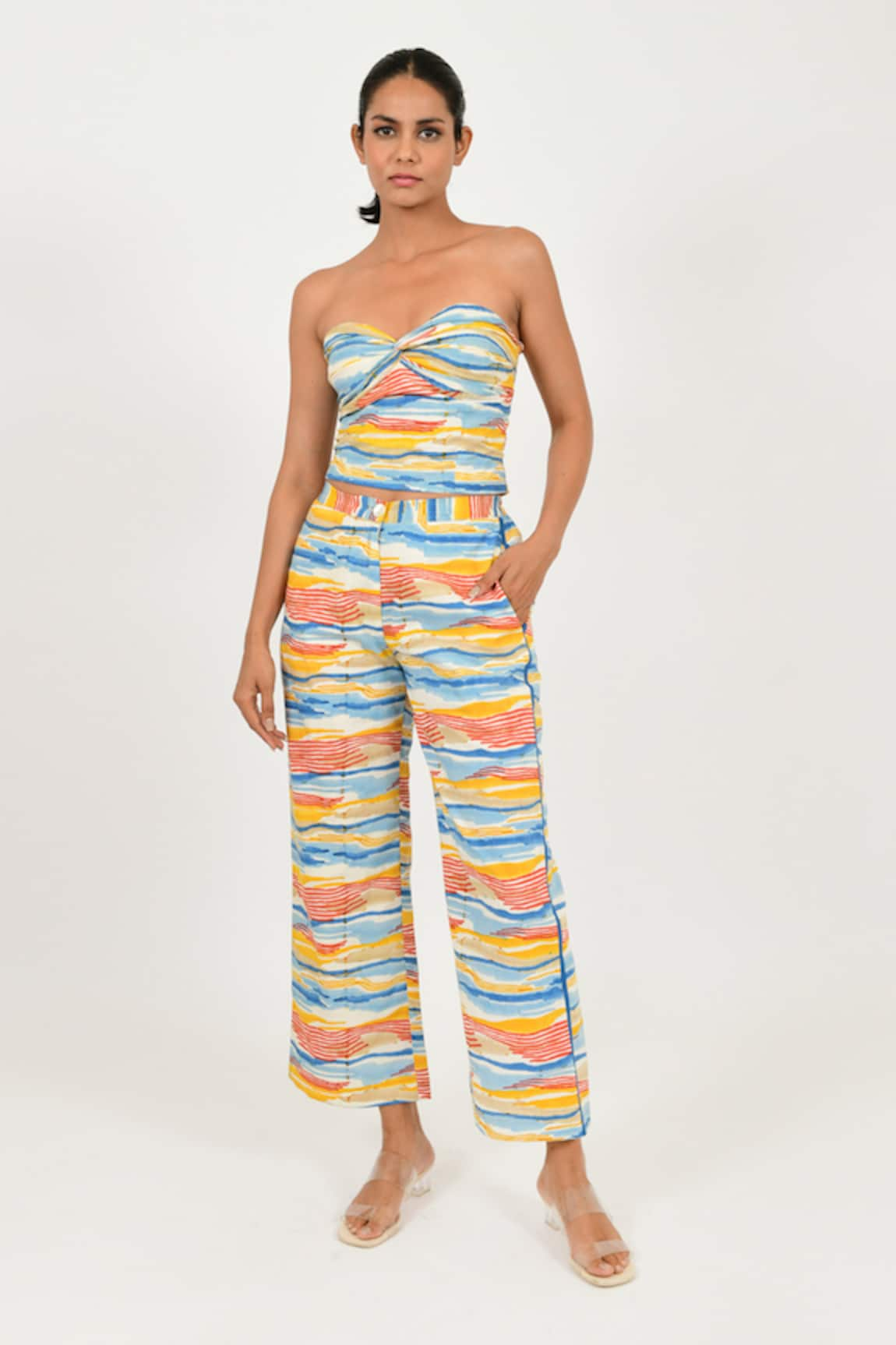 Rias Jaipur Striped Hand Block Print Pant