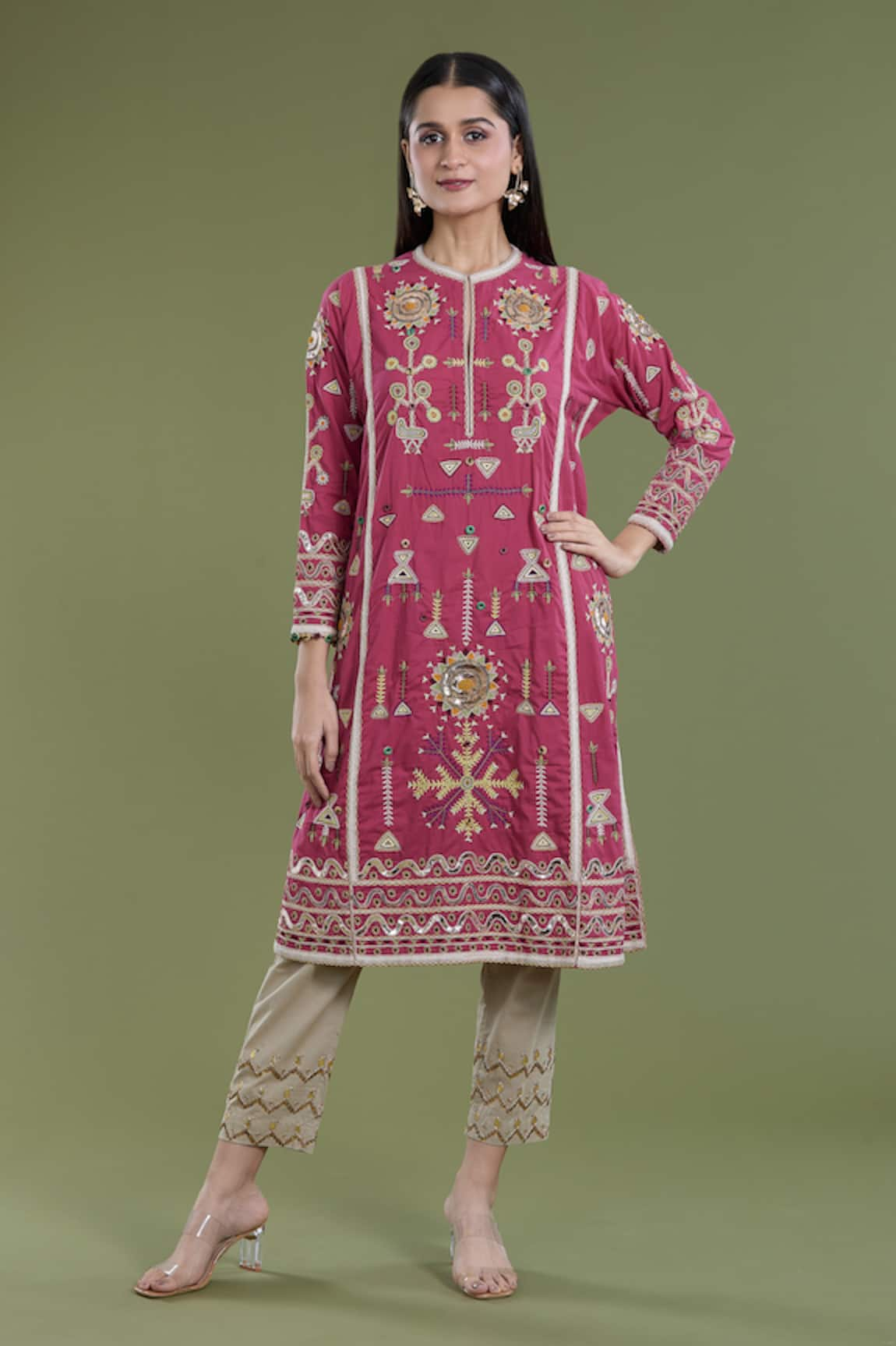 Divya Sheth Geometric Tribal Embroidered Kurta & Pant Set