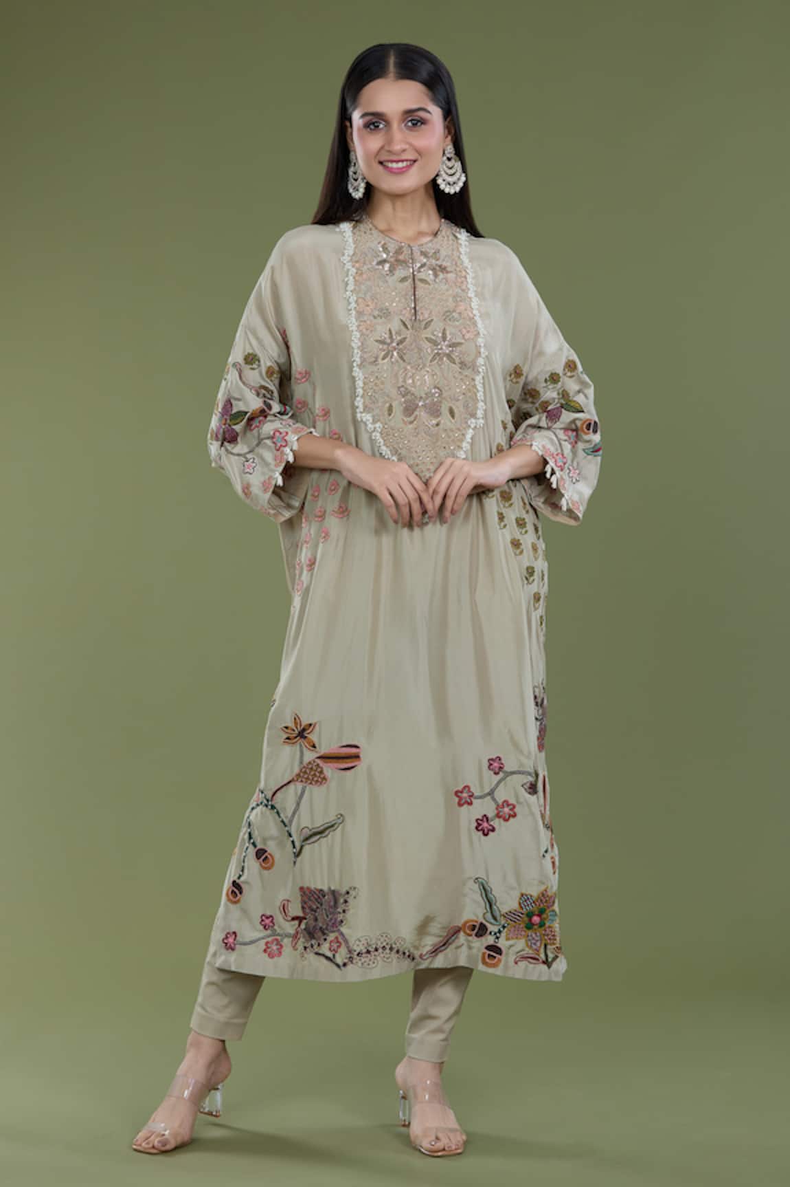 Divya Sheth Floral Embroidered Kaftan & Pant Set