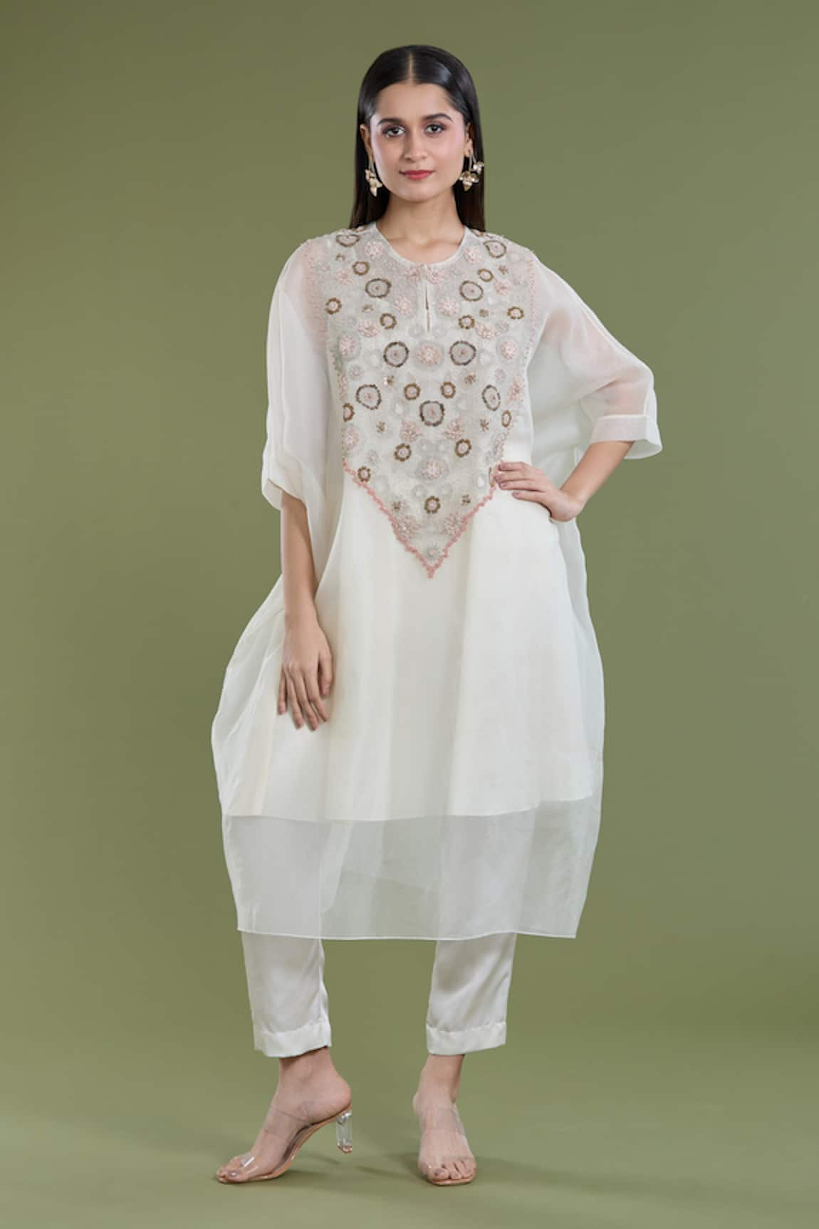 Divya Sheth Geometric Embroidered Kaftan Kurta & Pant Set