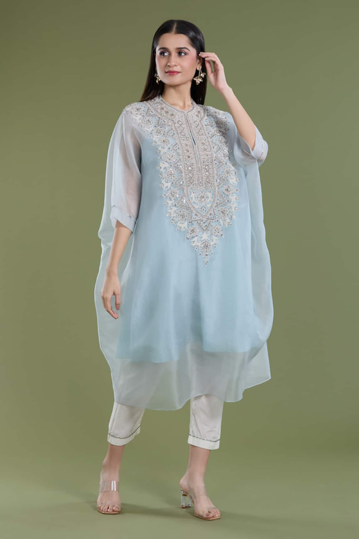 Divya Sheth Bead Embroidered Kaftan Kurta & Pant Set