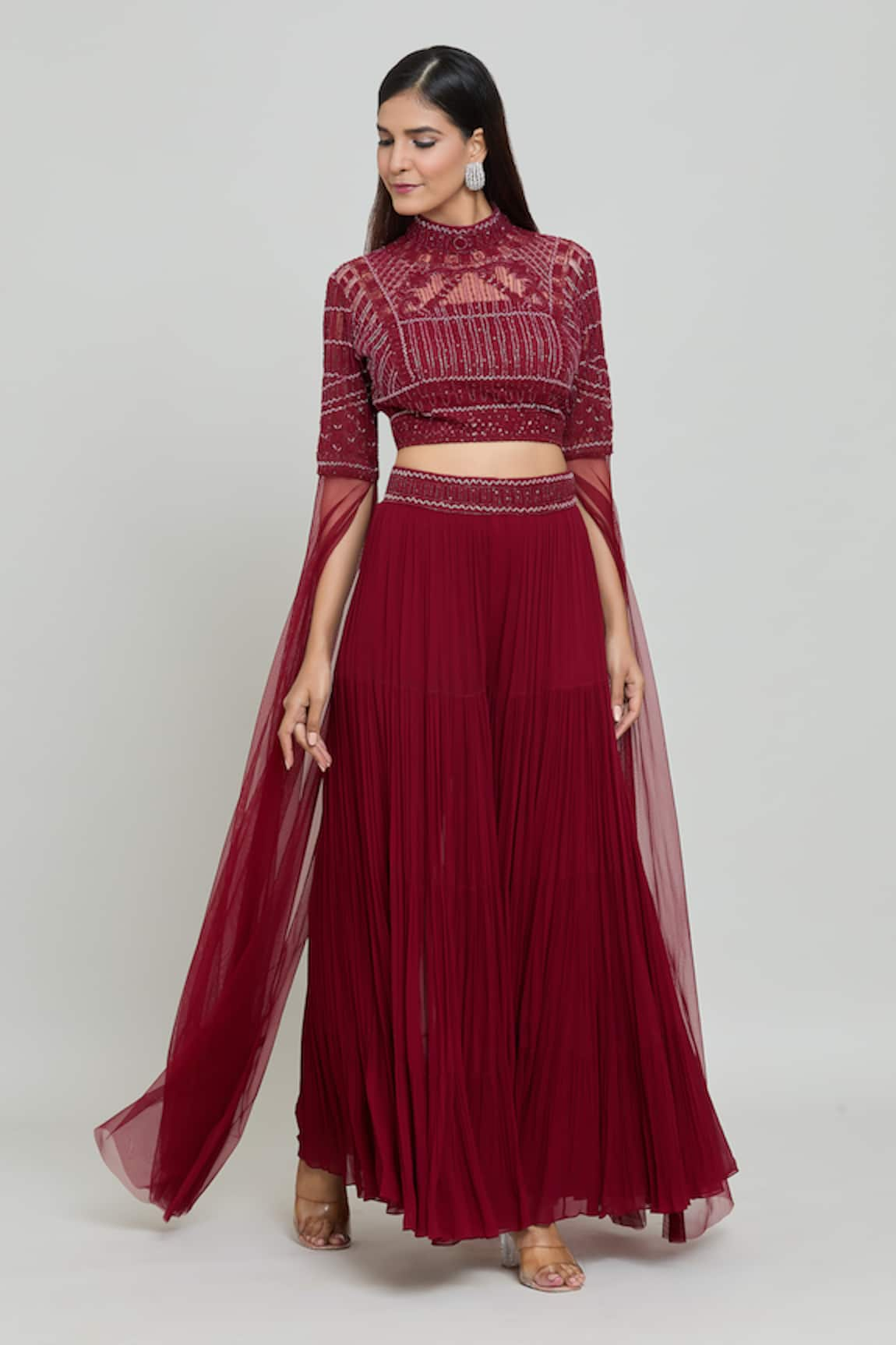 COUTURE BY NIHARIKA Embroidered Blouse & Pleated Sharara Set