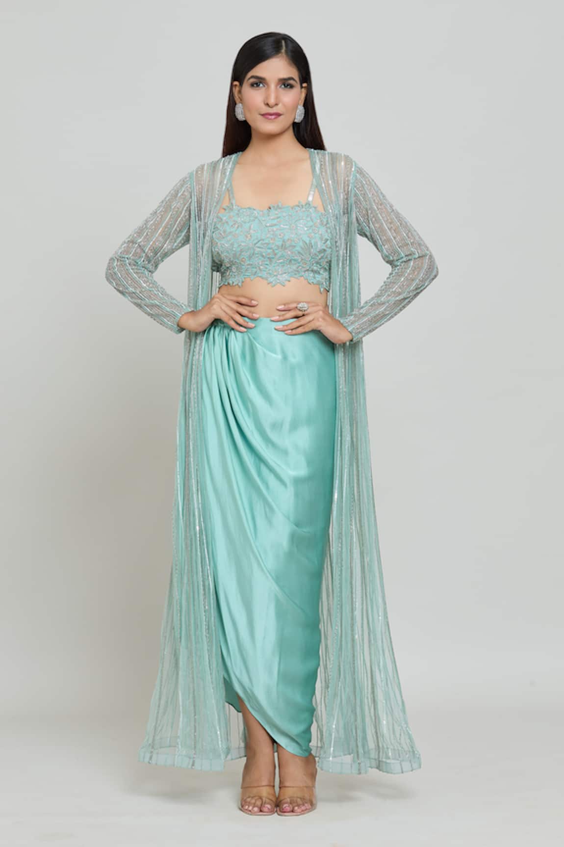 COUTURE BY NIHARIKA Embroidered Cape Draped Skirt Set