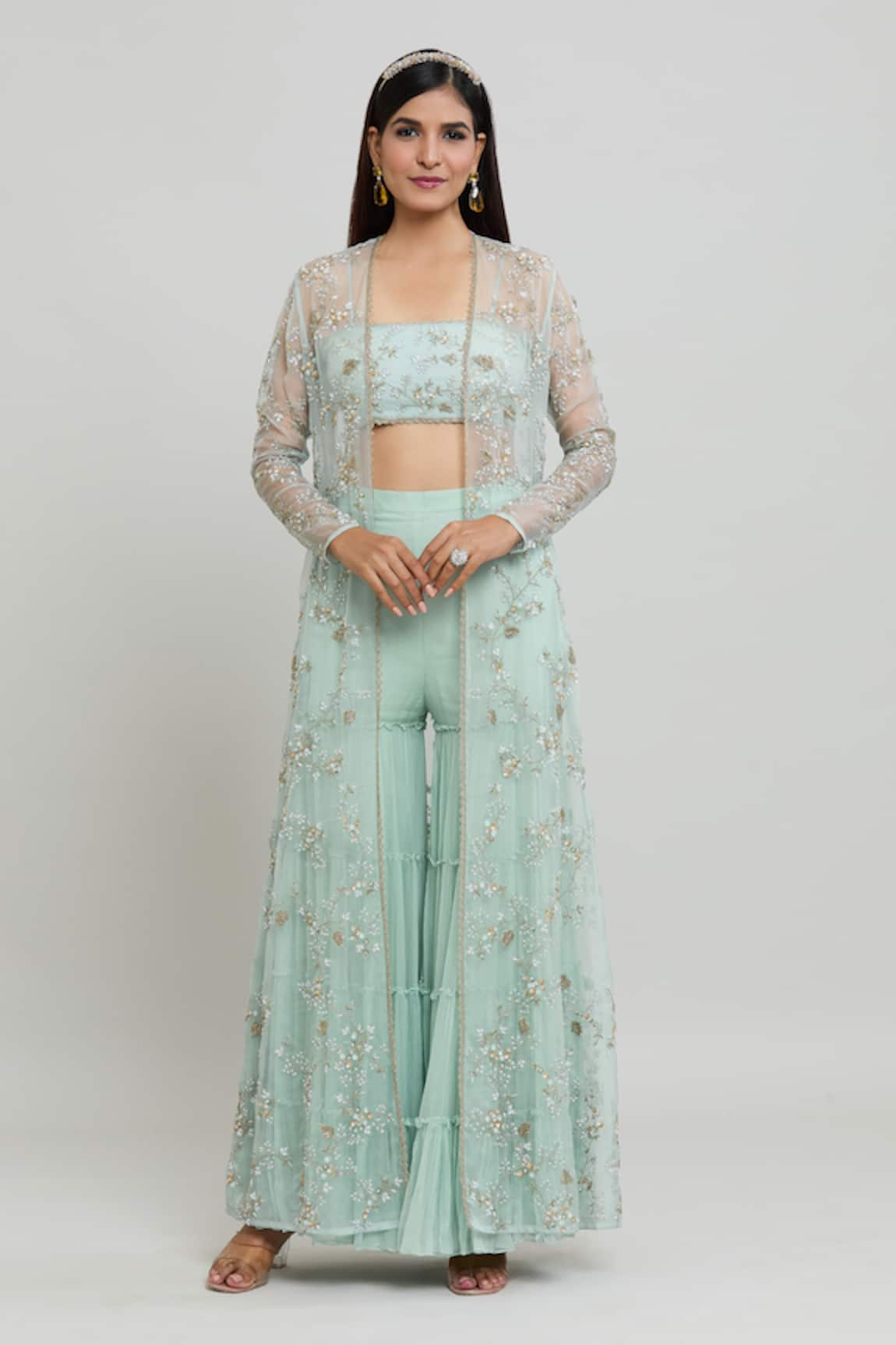 COUTURE BY NIHARIKA Floral Embroidered Cape Sharara Set