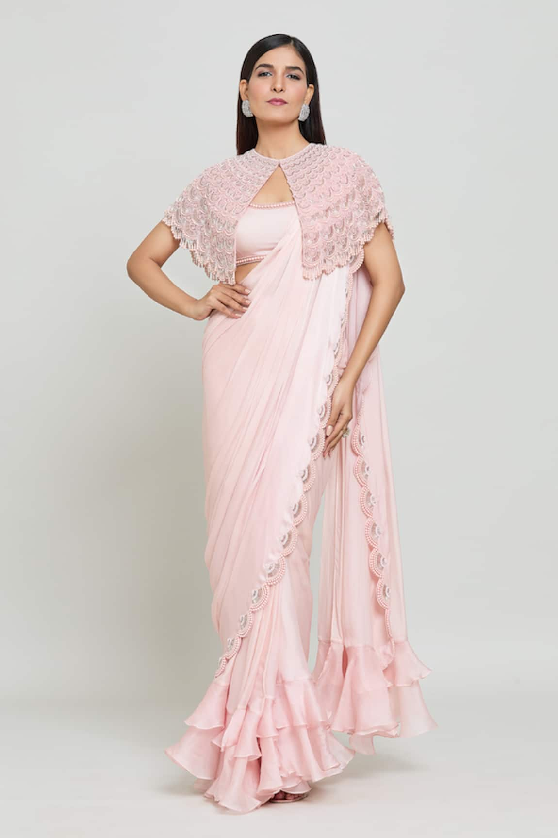 COUTURE BY NIHARIKA Pearl Embroidered Pre-Draped Saree Set