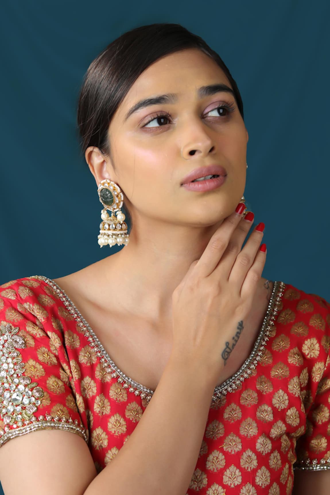 Riana Jewellery Bloom Stone & Pearl Embellished Jhumkas