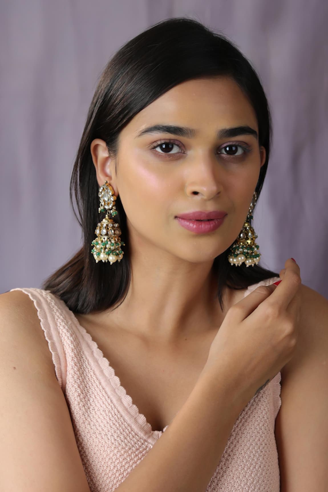 Riana Jewellery Floweret Stone & Bead Embellished Jhumkas