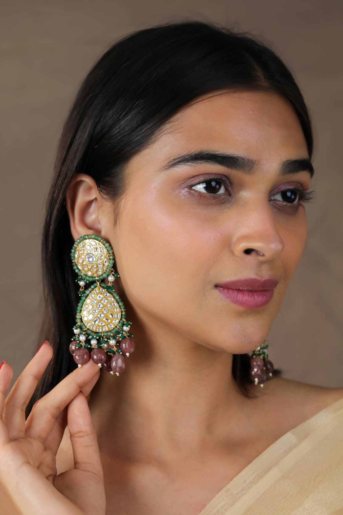 Riana Jewellery Flora Jaal Stone Embellished Danglers