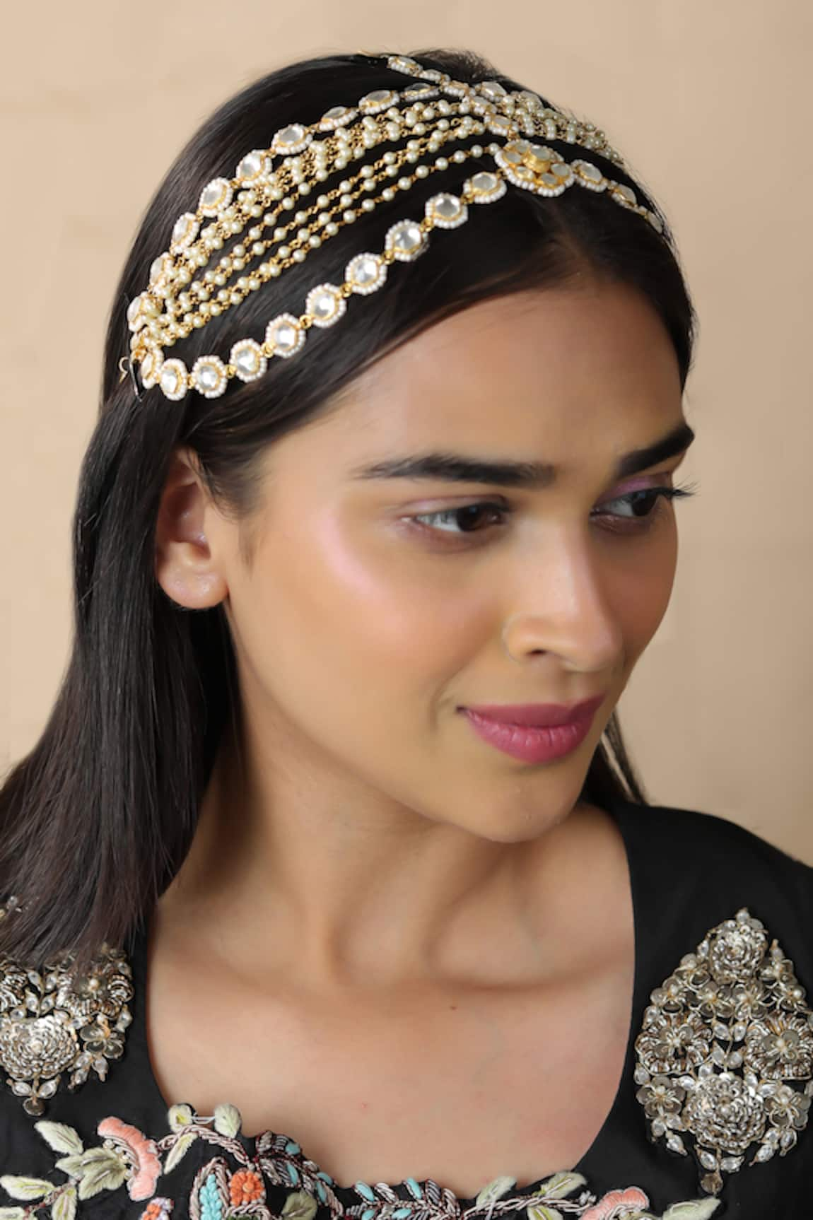 Riana Jewellery Phool Pearl & Stone Embellished Mathapatti