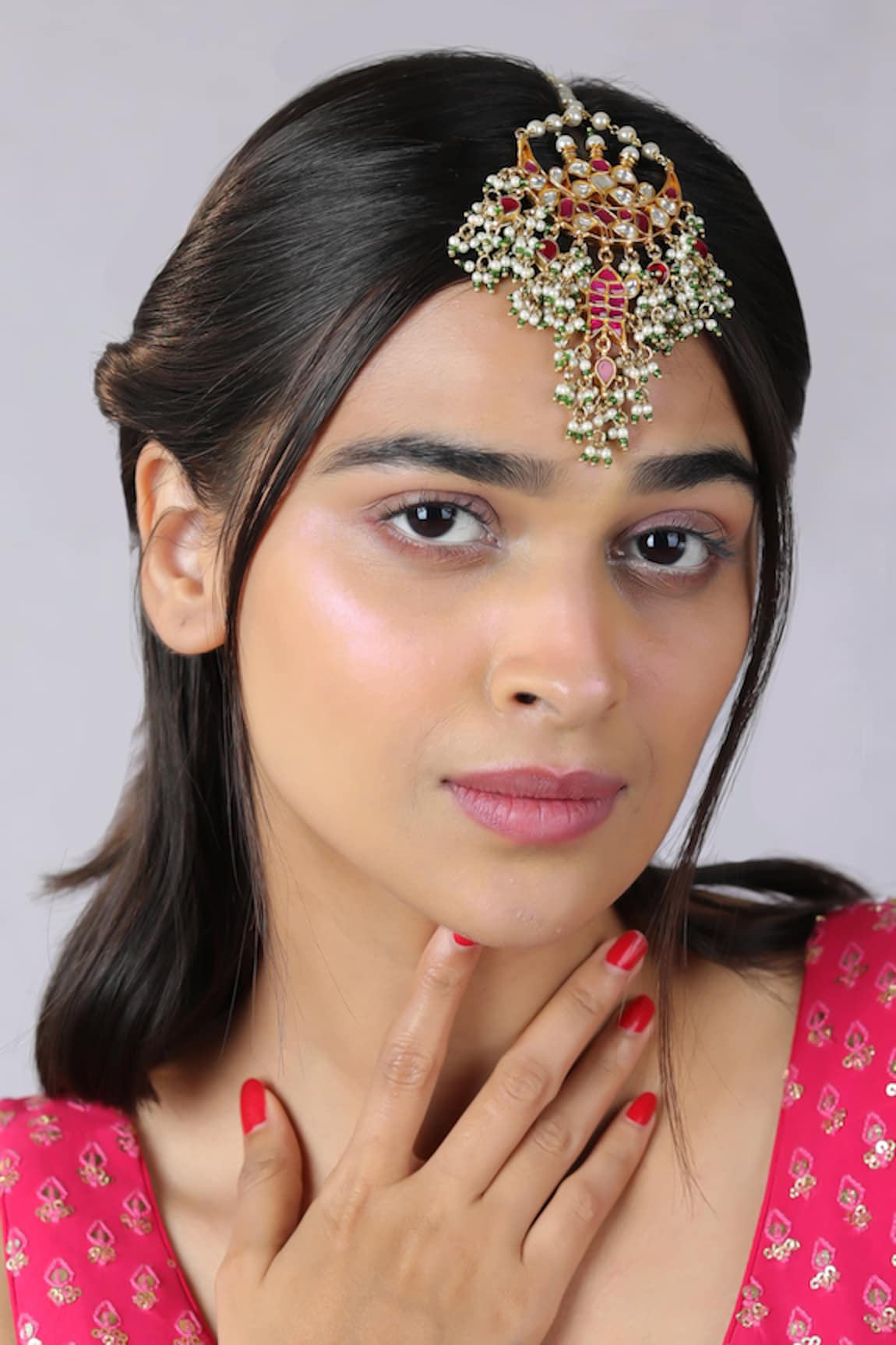 Riana Jewellery Fern Kundan & Pearl Embellished Maangtikka