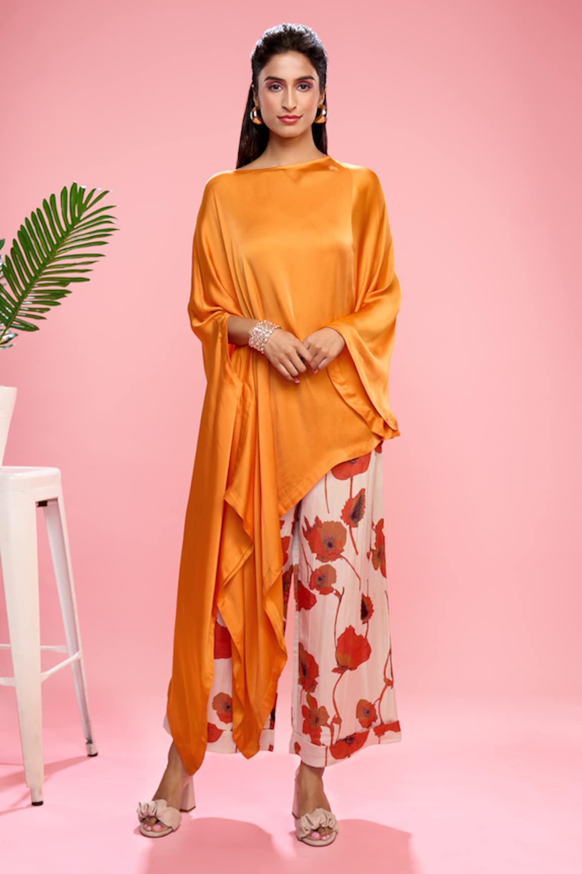 SIARRA x AZA Floral Print Draped Top & Pant Set