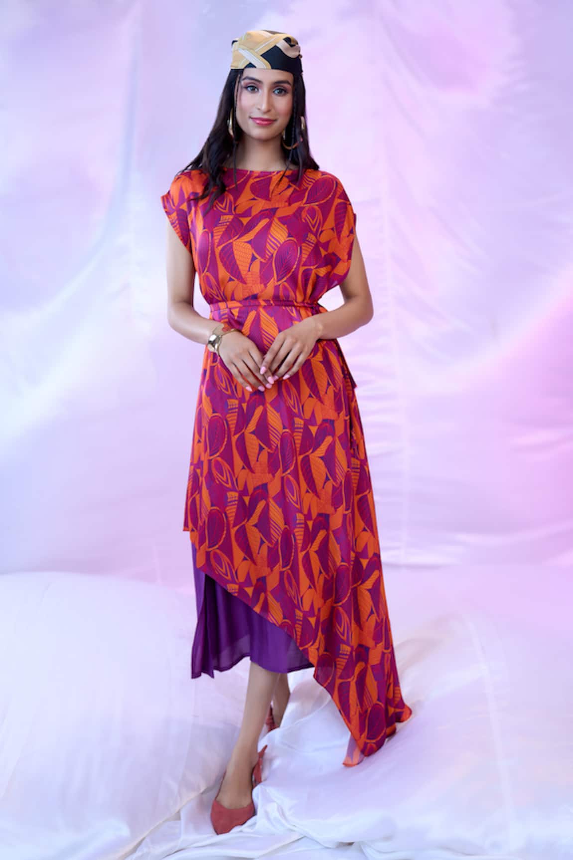 SIARRA x AZA Leaf Print Dress With Belt