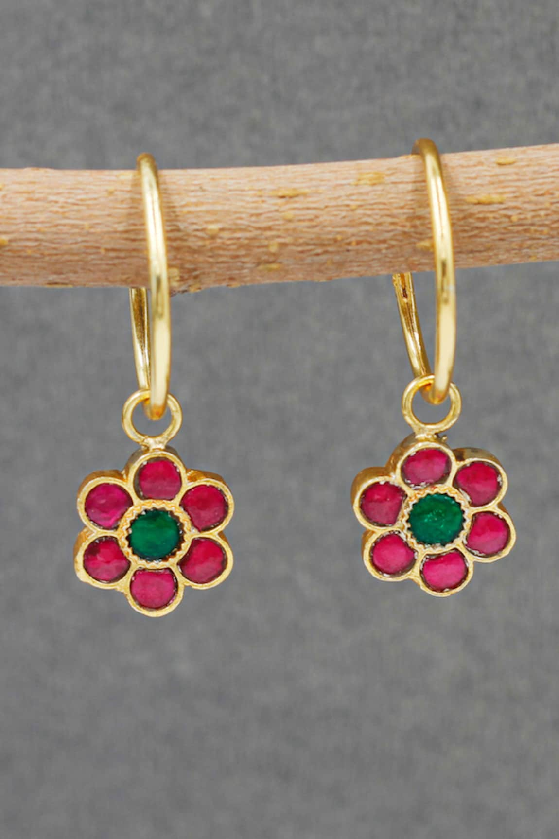 Sangeeta Boochra Floral Motif Drop Hoops