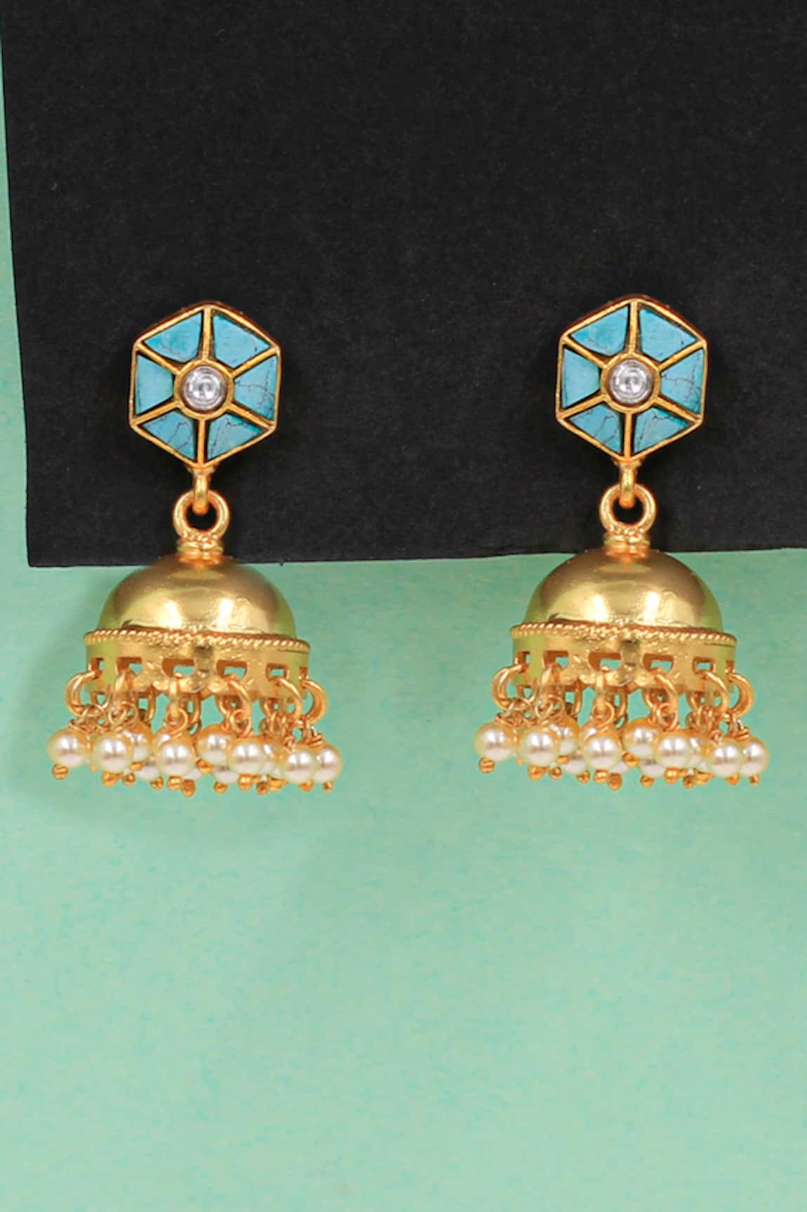 Sangeeta Boochra Stone Embellished Pearl Drop Jhumkas