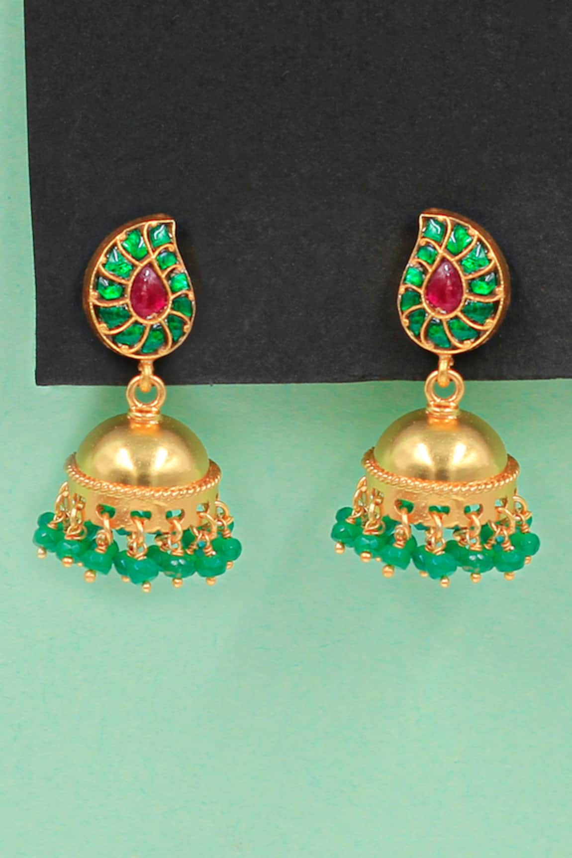 Sangeeta Boochra Stone Embellished Pearl Drop Jhumka Earrings