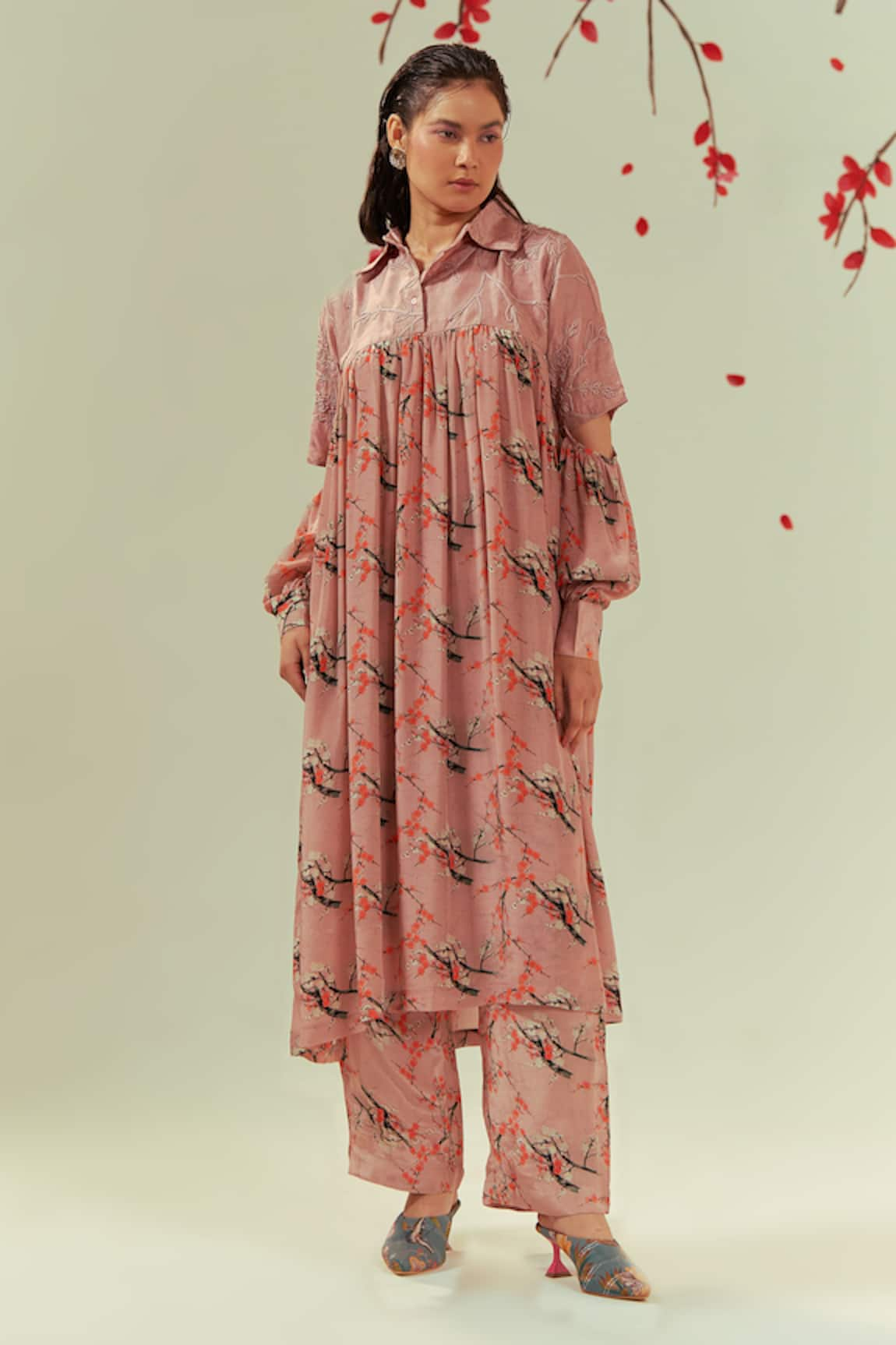 Coeur Mizu Fleur Print Gathered Tunic With Pant