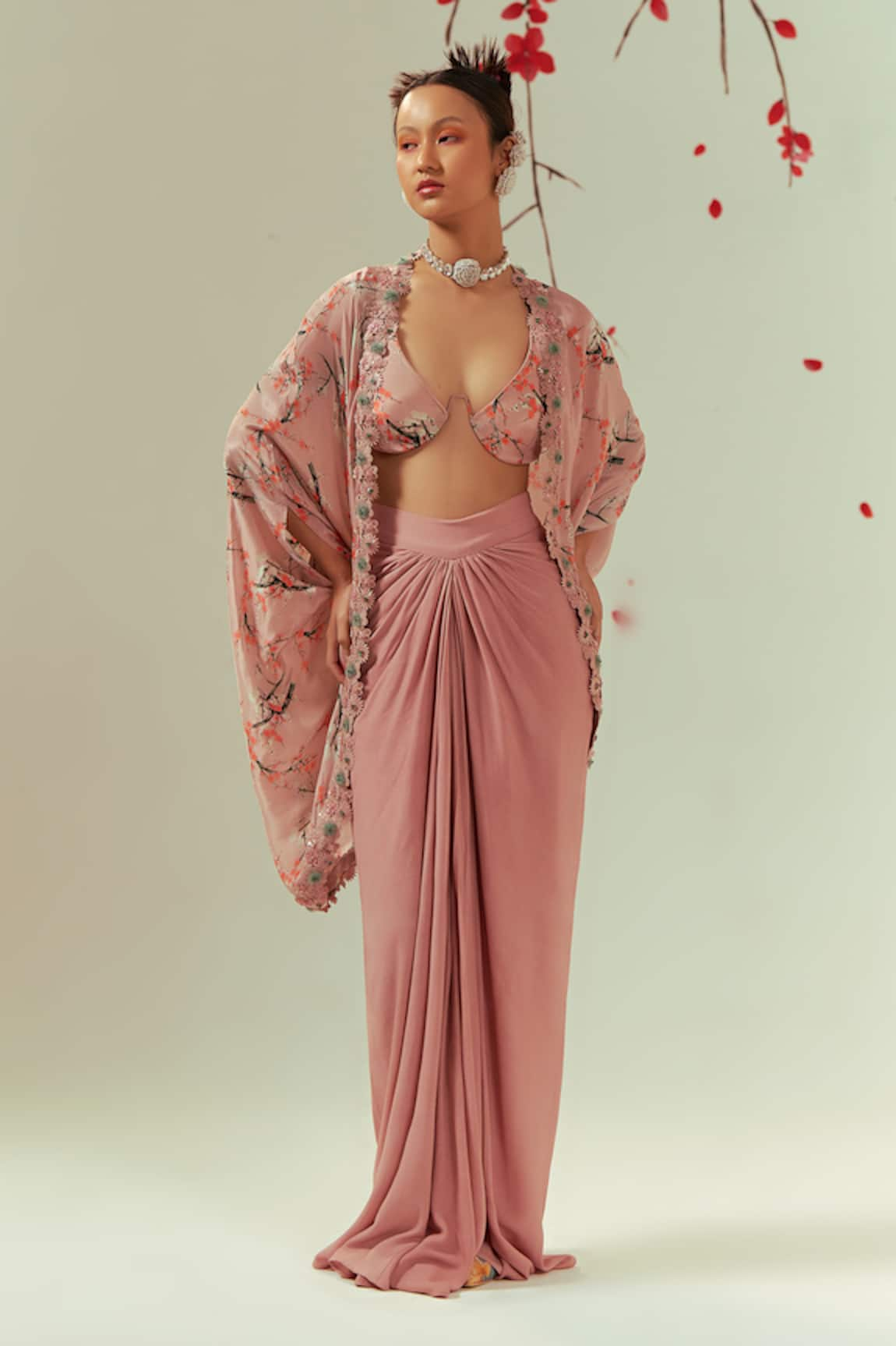 Coeur Mizu Florence Print Shrug Draped Skirt Set