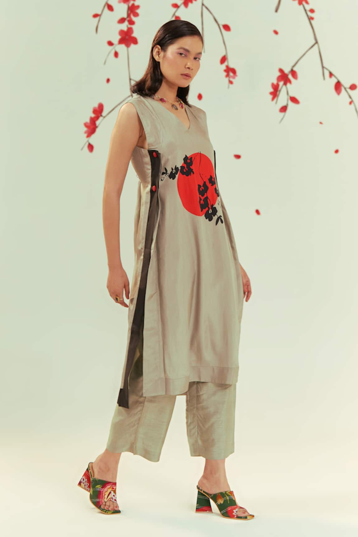 Coeur Yugen Ikigai Blossom Print Tunic Top With Pant