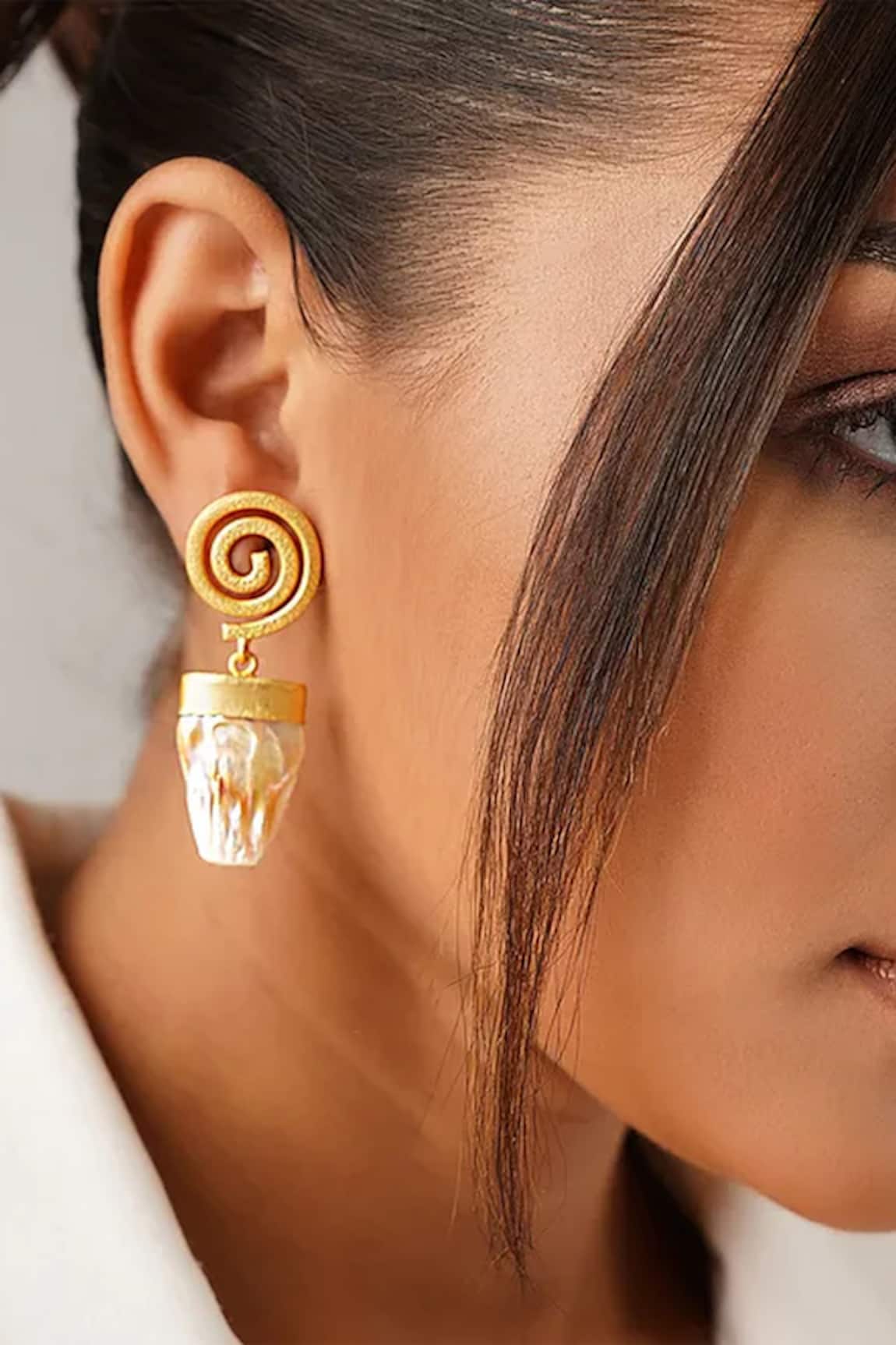 Kastiya Jewels Pearl Drop Embellished Spiral Earrings
