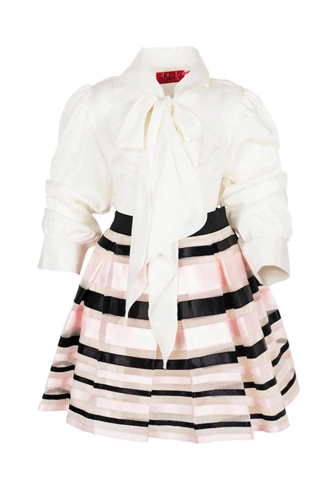 PNK Isha Arora (Pink) Solid Shirt With Striped Skirt