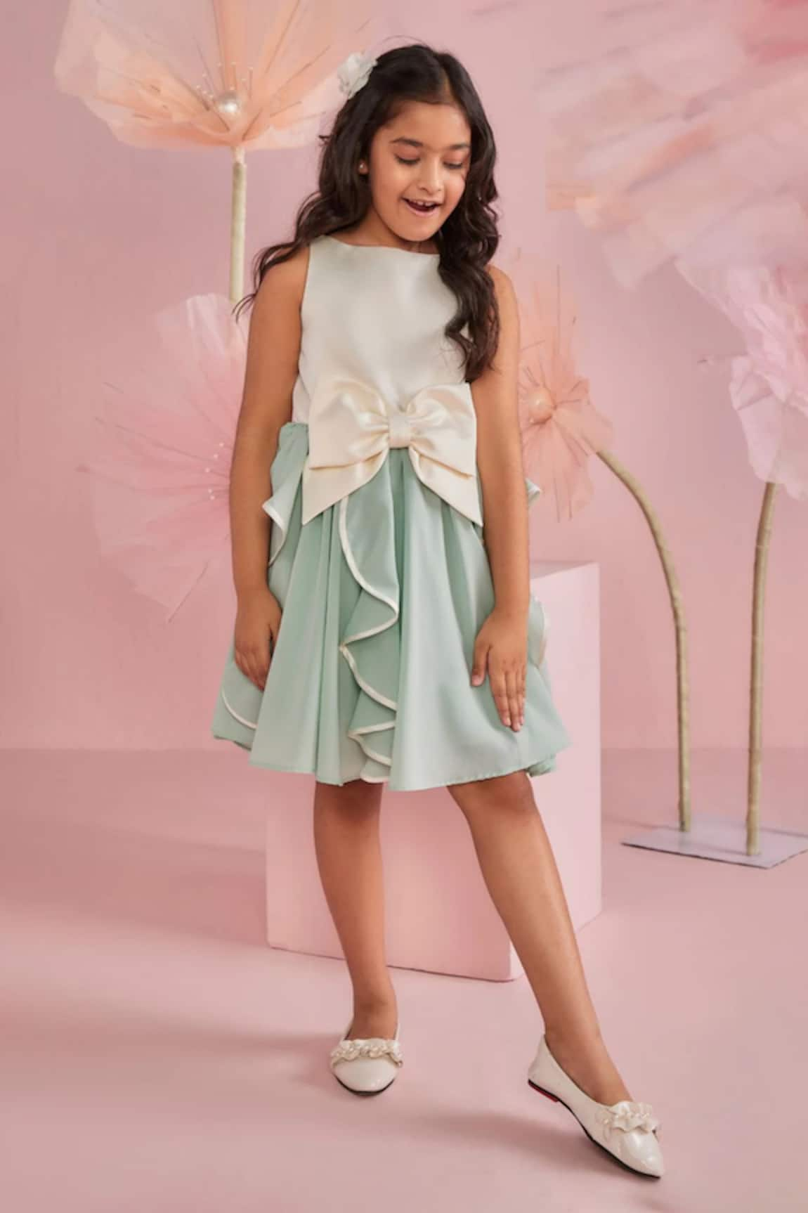 PNK Isha Arora (Pink) Swirly Short Dress With Bow