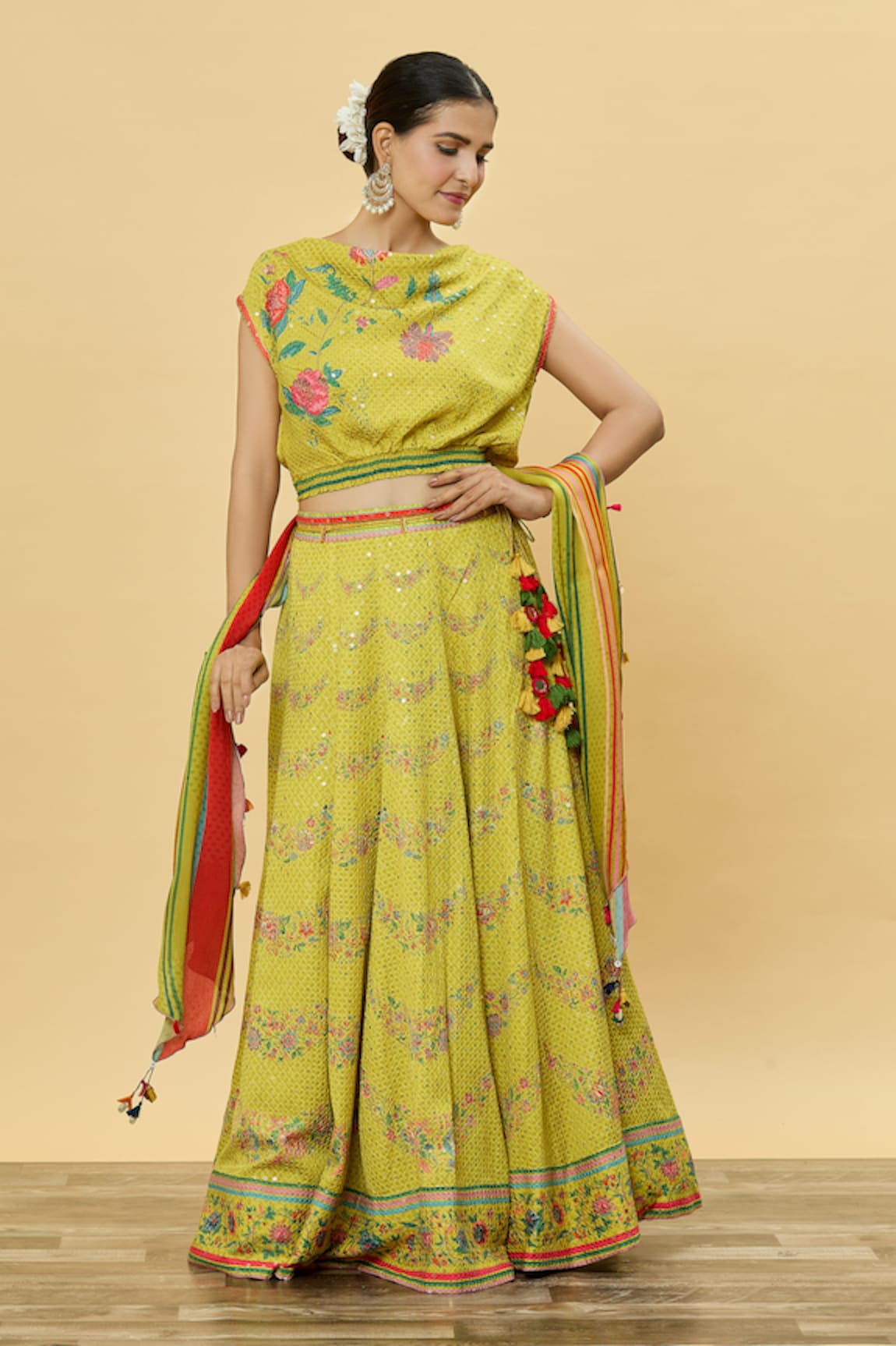 SHRADDHA RAMBHIA Sequined Floral Print Lehenga Set