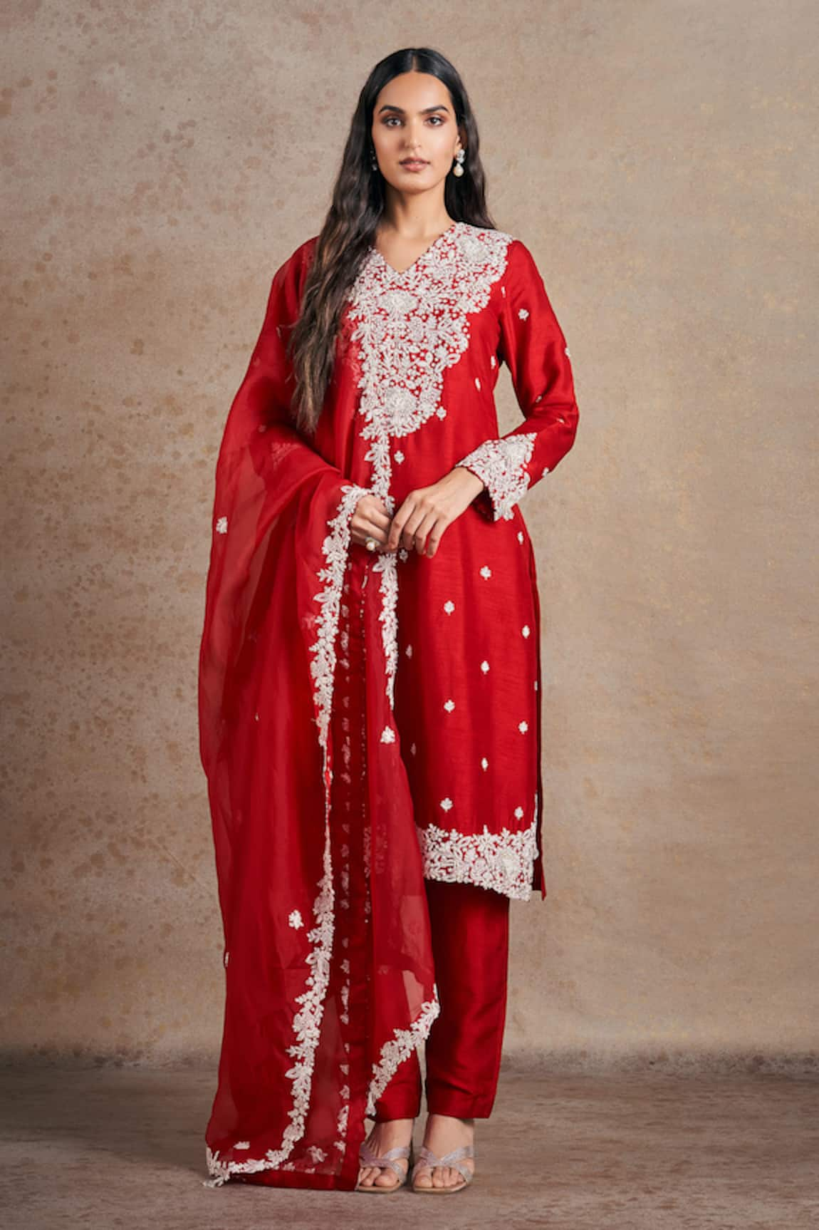 Stotram Silk Floral Embroidered Kurta Pant Set