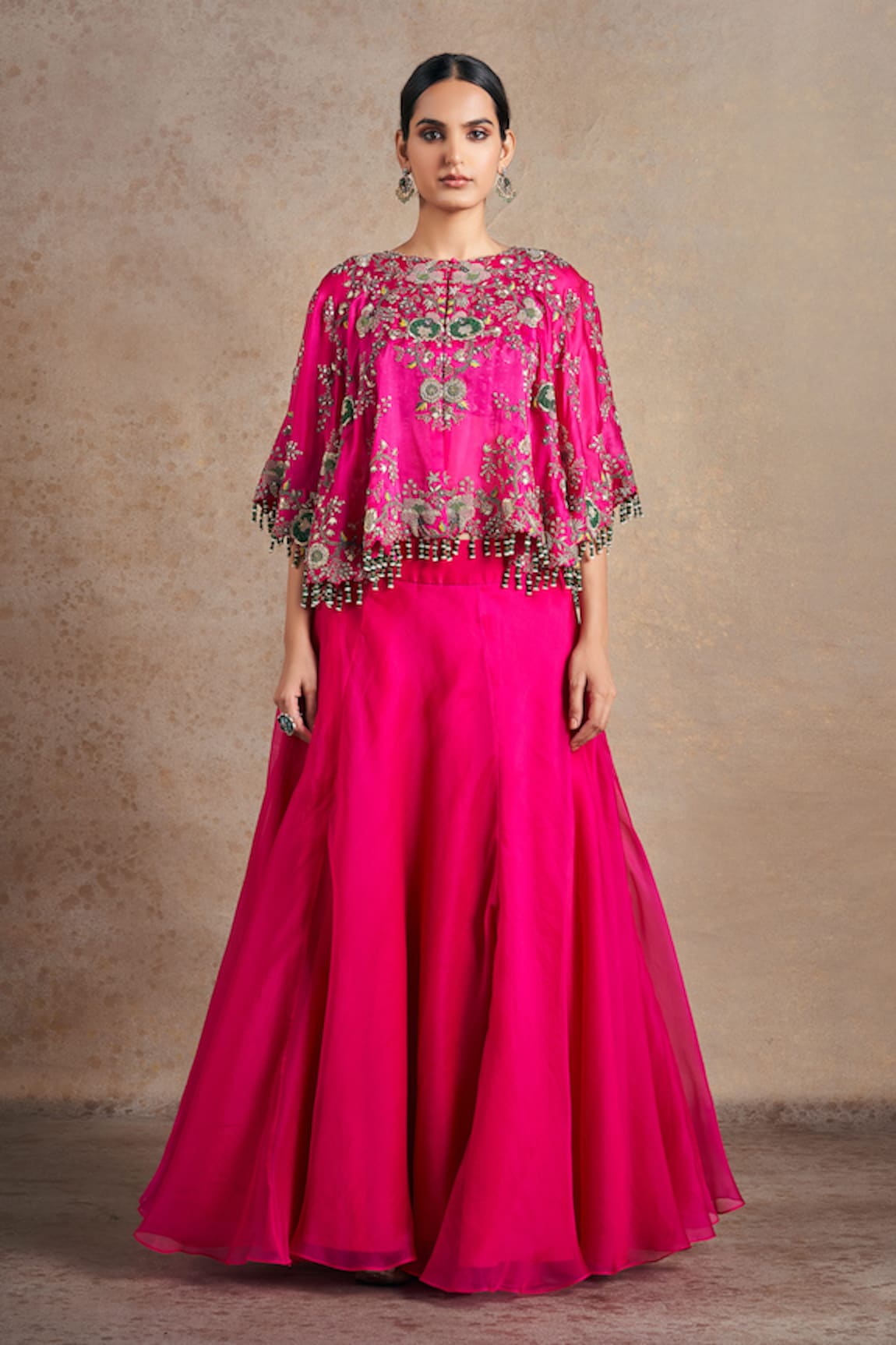 Stotram Dori Blossom Embroidered Cape Lehenga Set