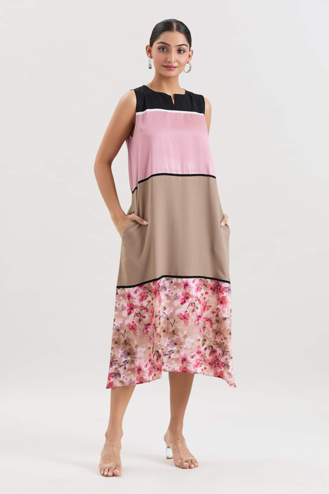 House of Behram Color Blocked Printed Hem Dress