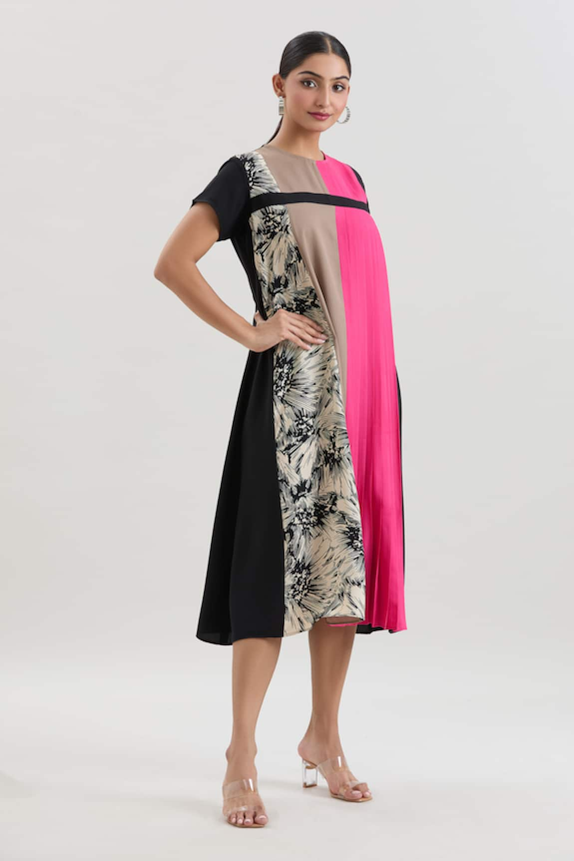 House of Behram Pleated Panel Midi Dress