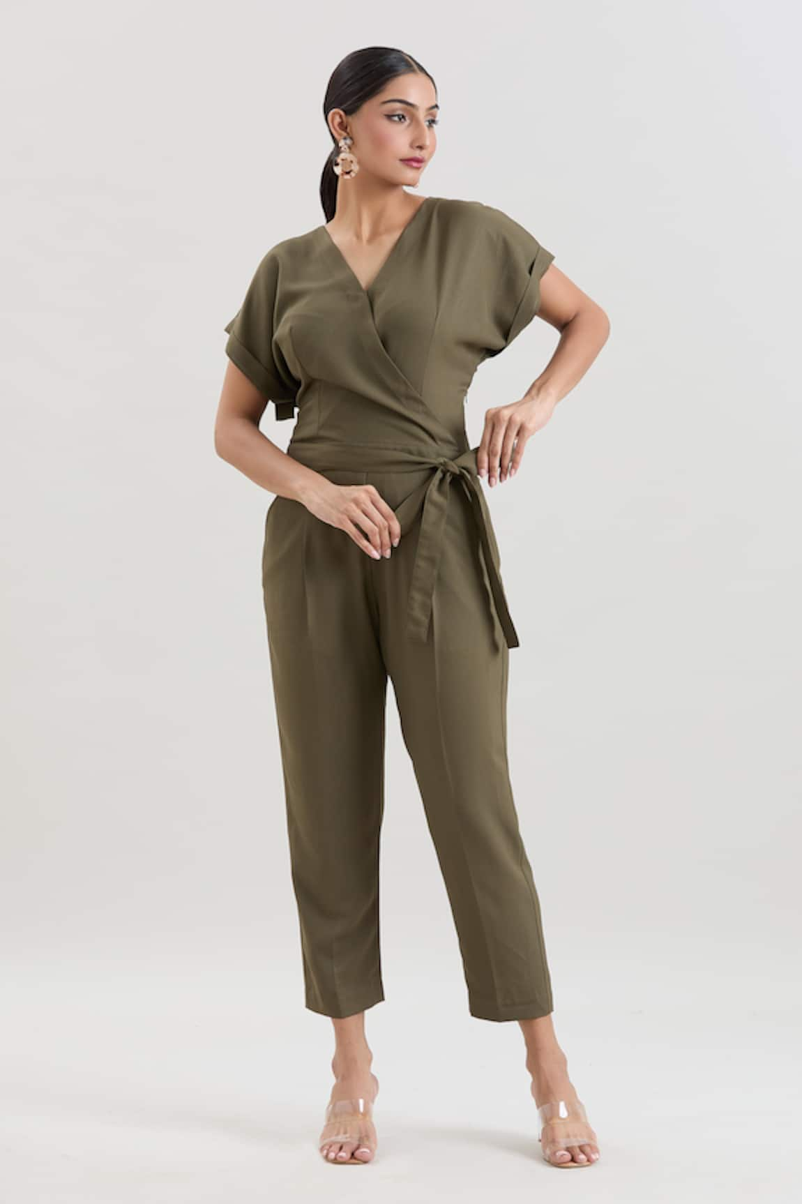 House of Behram Moss Crepe Jumpsuit With Belt