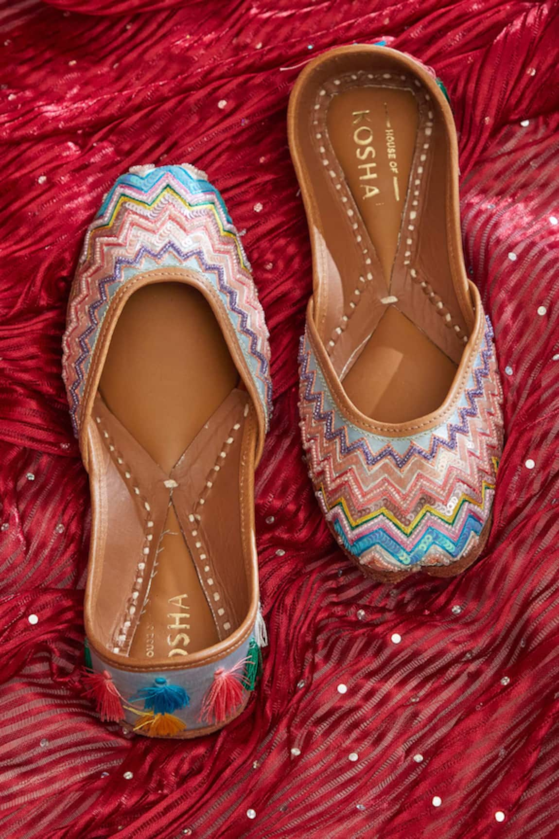 House of Kosha Ocean Drive Chevron Embroidered Juttis